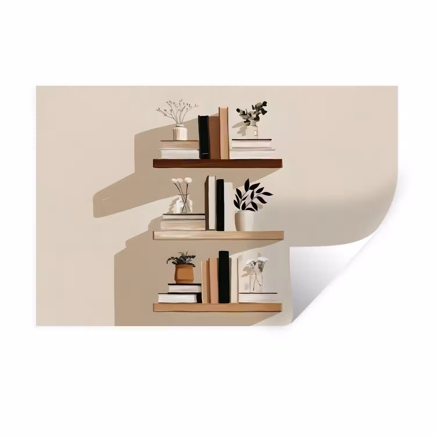 Plankjes - Boeken - Vaasjes - Planten Muursticker klein -3d