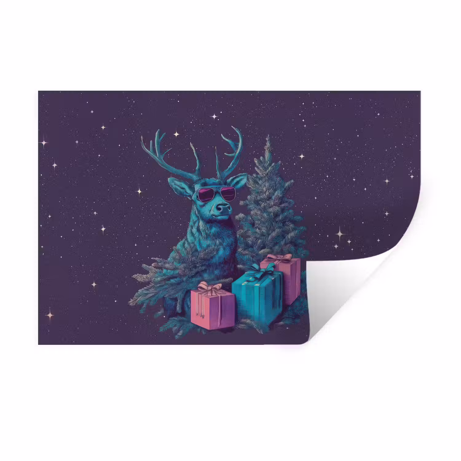 Rendier - Zonnebril - Neon - Kerstboom Muursticker klein -3d