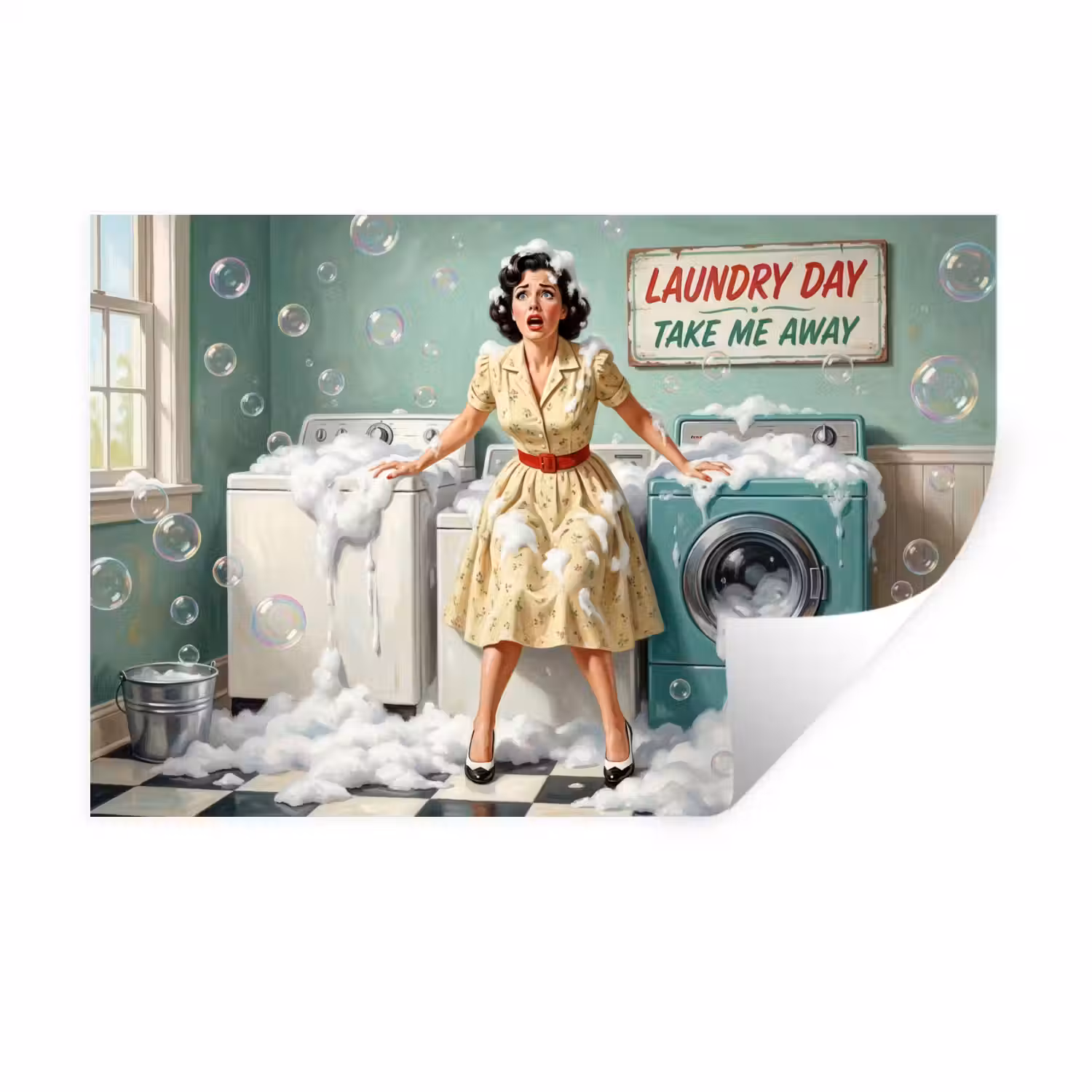 Retro - Blauw - Vrouw Muursticker klein -3d