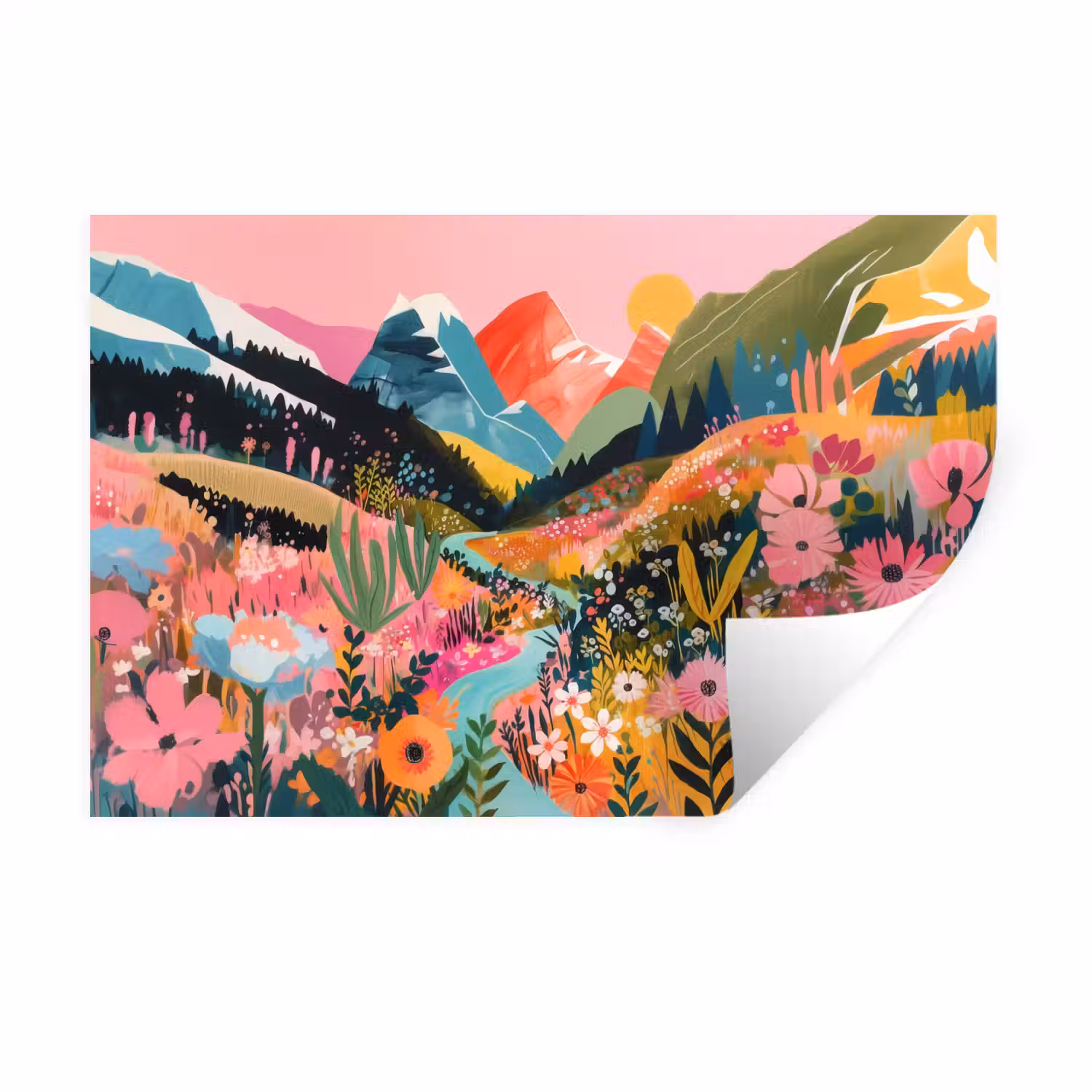 Rivier - Diepte - Bloemen Muursticker klein -3d