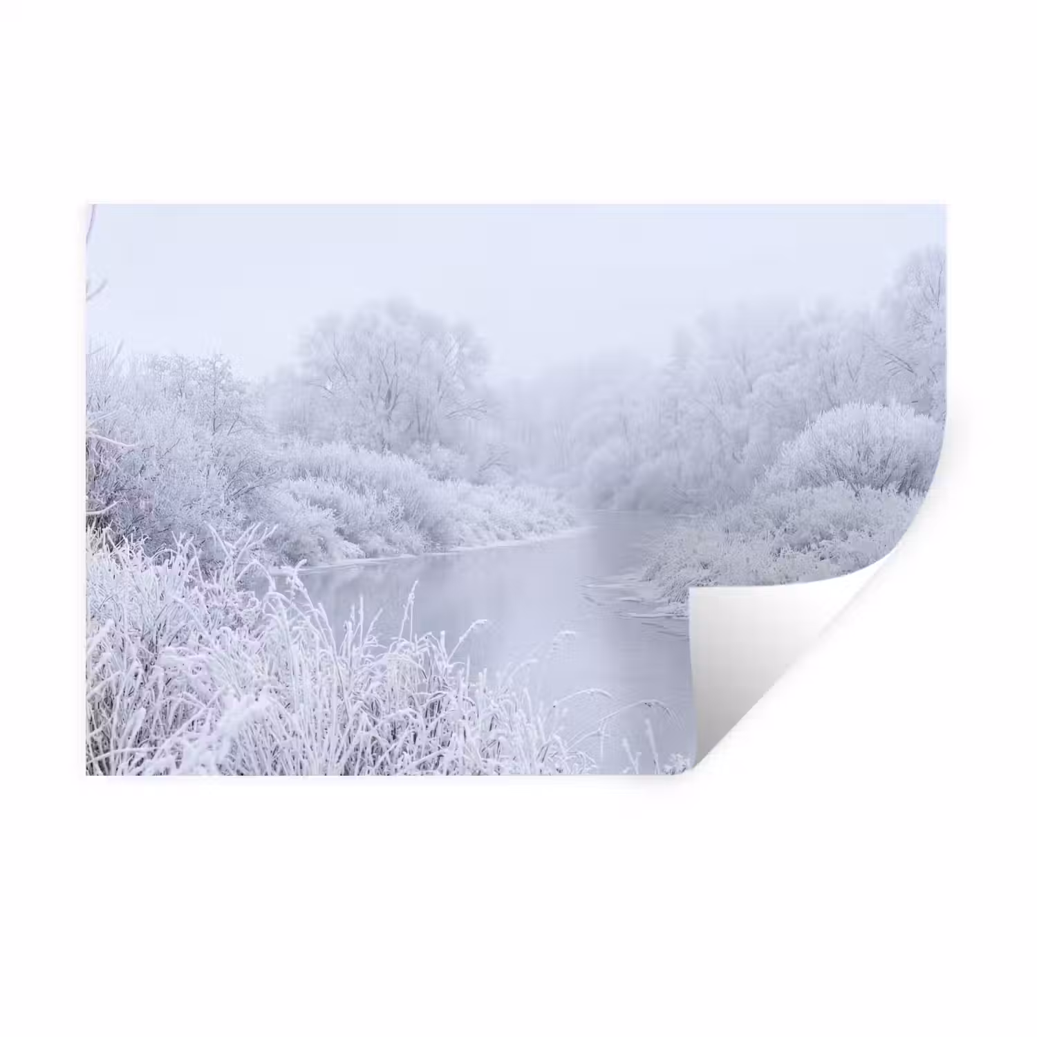 Rivier - Sneeuw - Bos - Winter - Schilderachtig Muursticker klein -3d