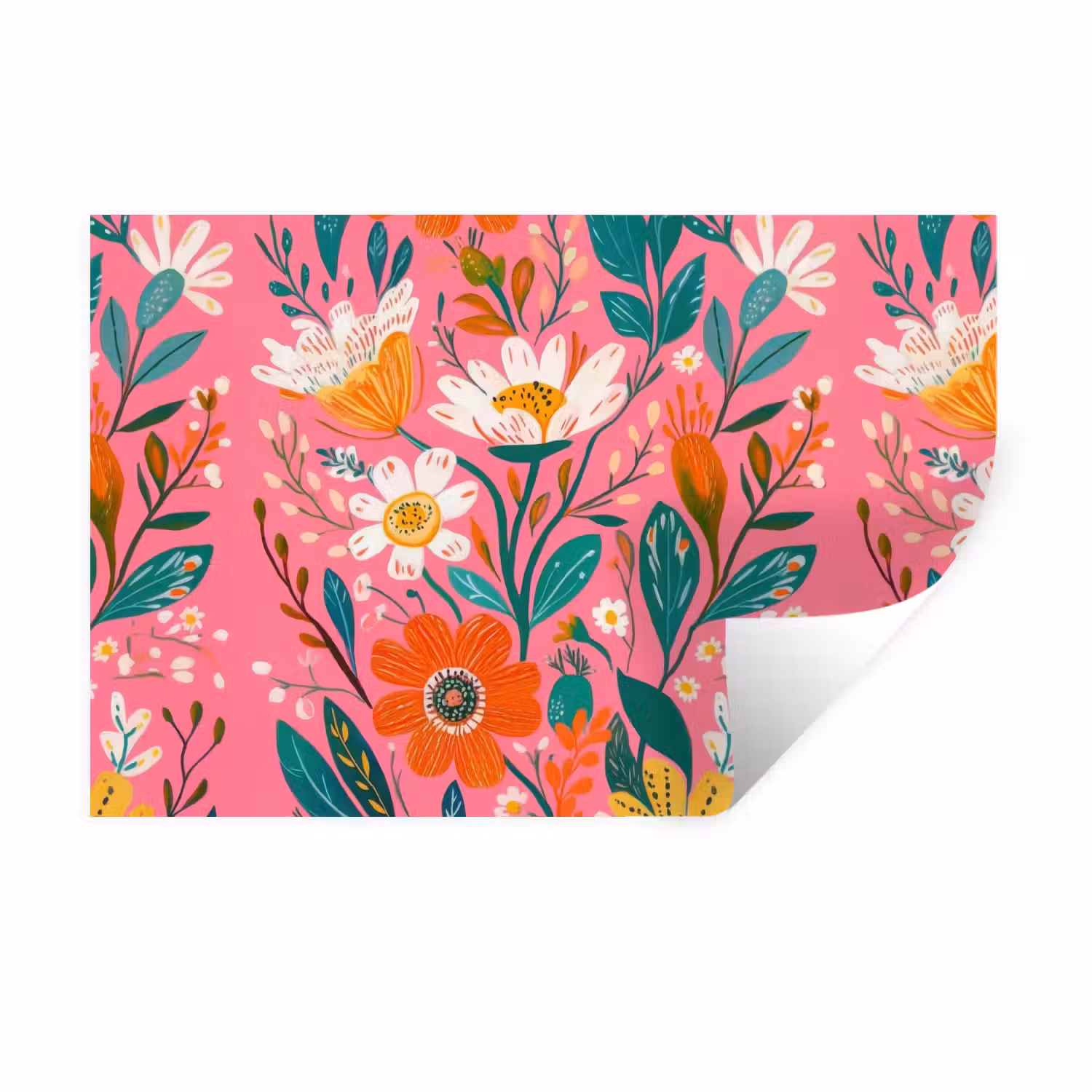 Roze - Bloemen - Wit - Oranje Muursticker klein -3d