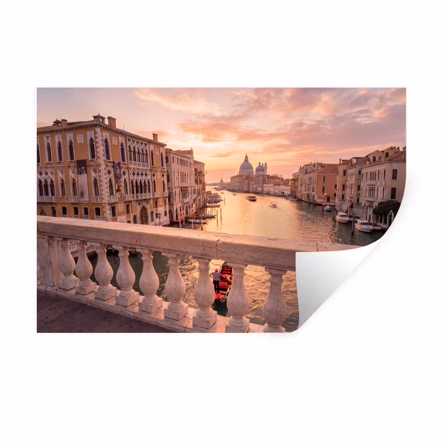 Stad - Venetië - Kanaal - Zonsopgang - Architectuur - Goud Muursticker klein -3d