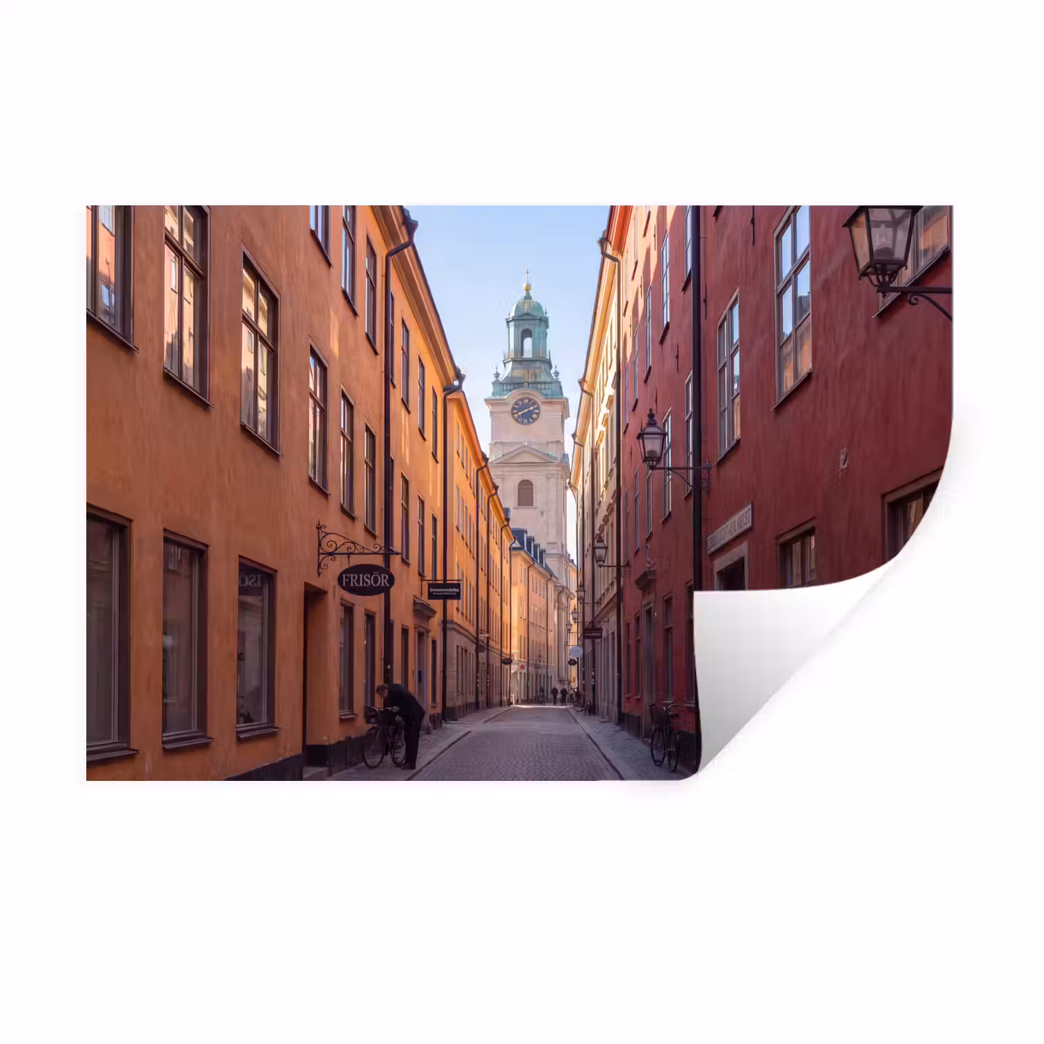 Straat - Klokkentoren - Stad - Architectuur - Historisch Muursticker klein -3d
