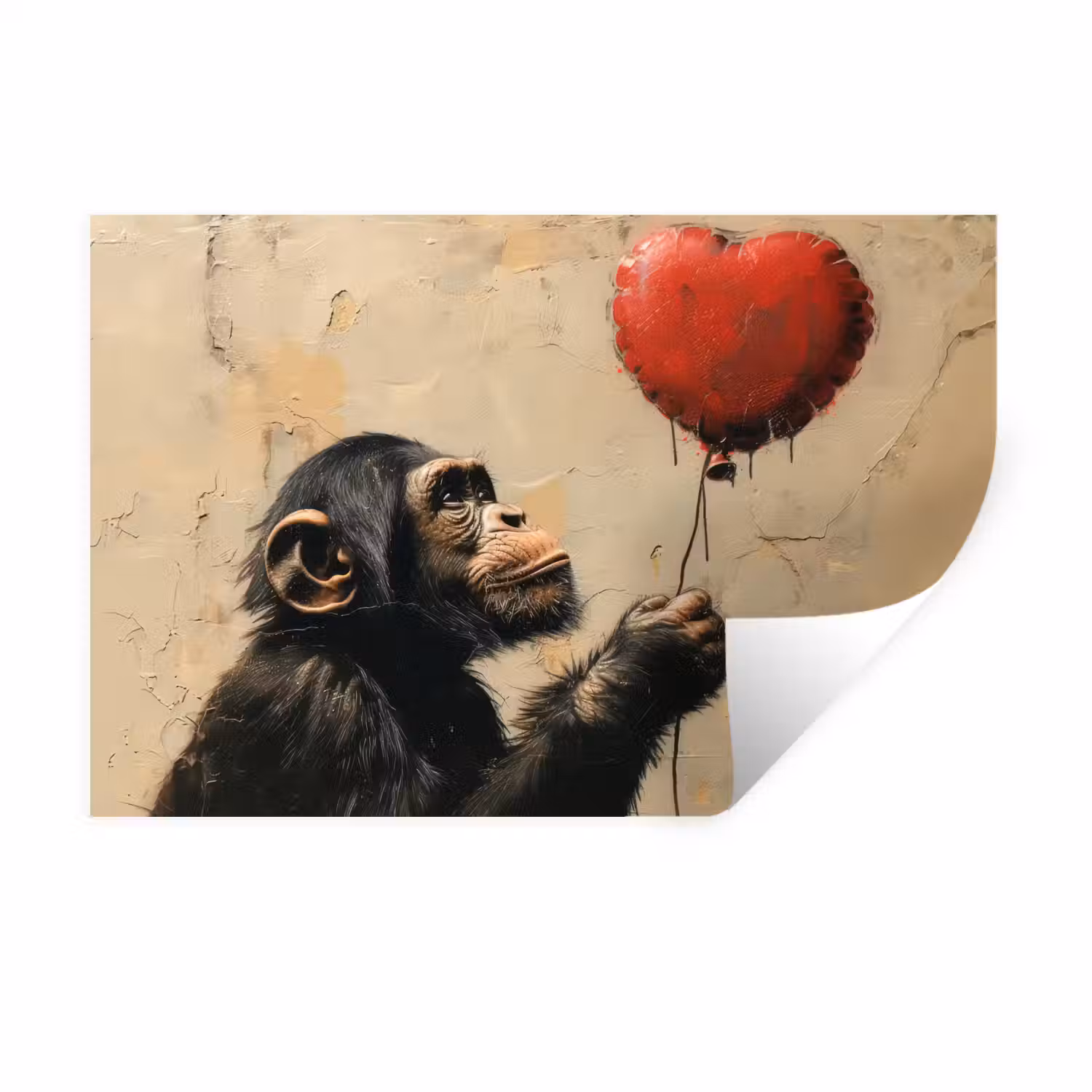 Street art - Chimpansee - Ballon - Graffiti - Banksy Muursticker klein -3d