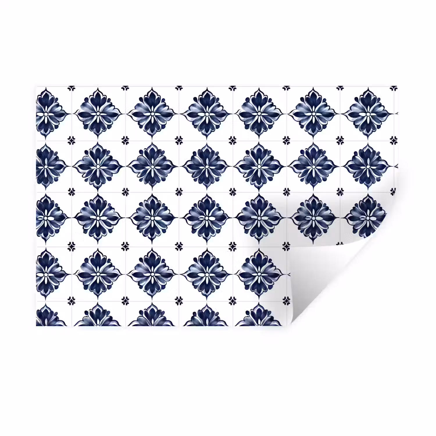 Tegelmotief - Blauw - Wit - Bloem Muursticker klein 286 -3d