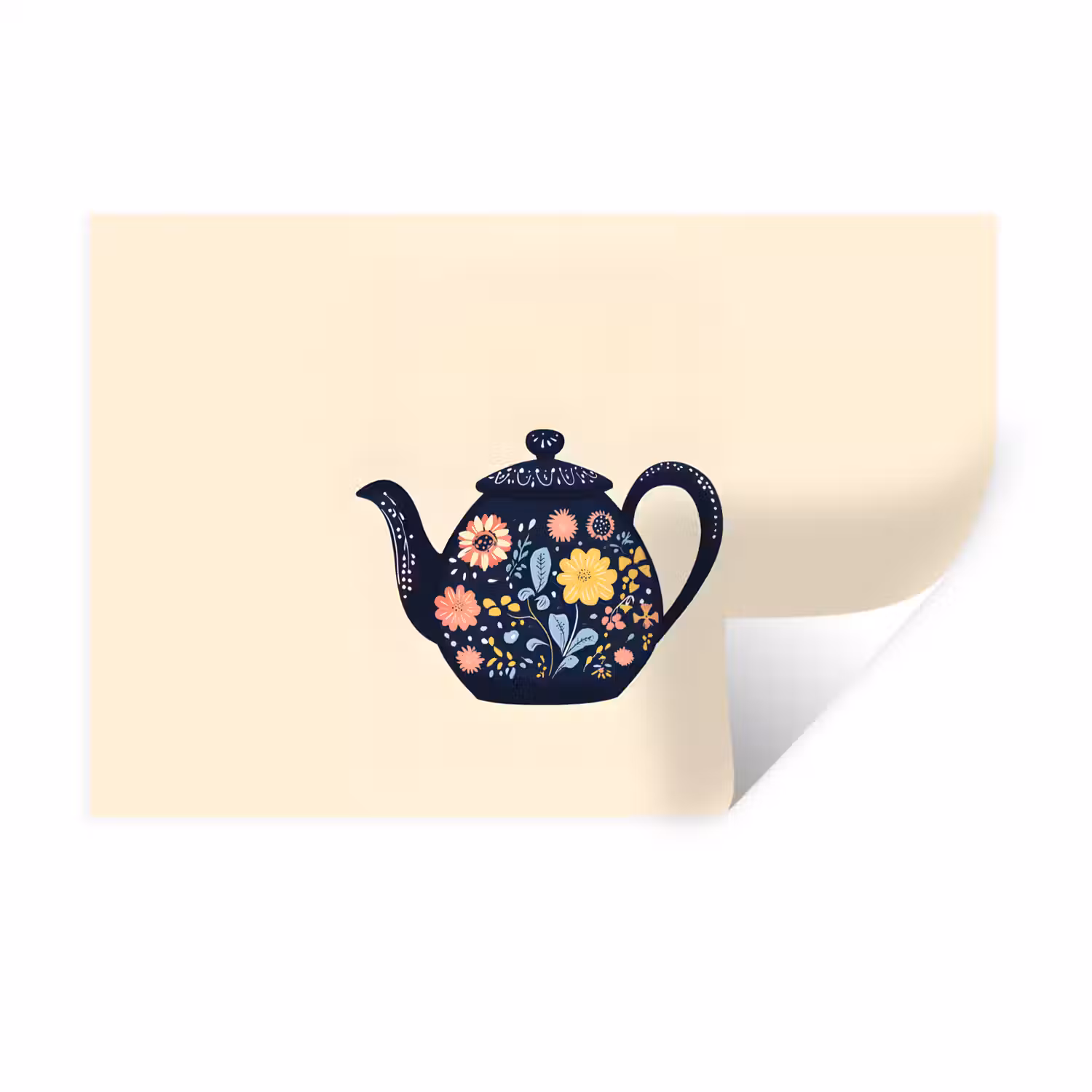 Theepot - Kleurrijk - Bloemen Muursticker klein -3d