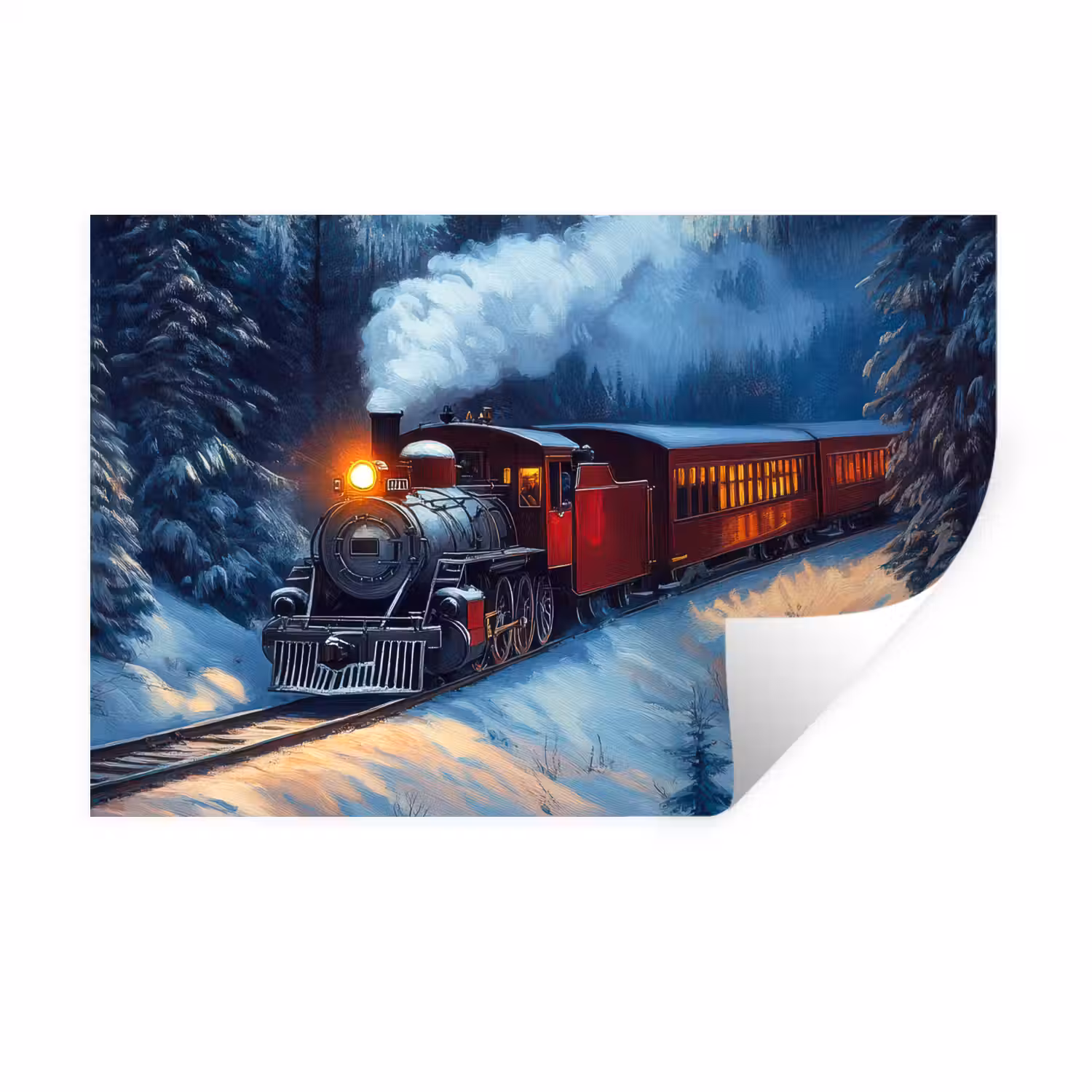 Trein - Kerst - Sneeuw - Kersttrein Muursticker klein -3d