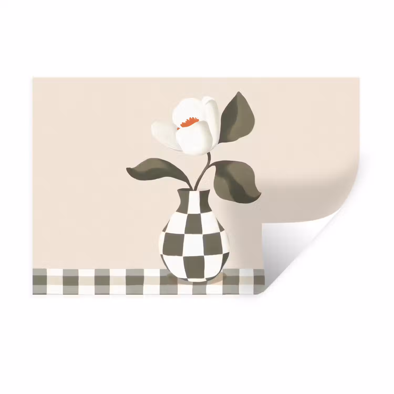 Vaas - Geruit - Groen - Bloem Muursticker klein -3d