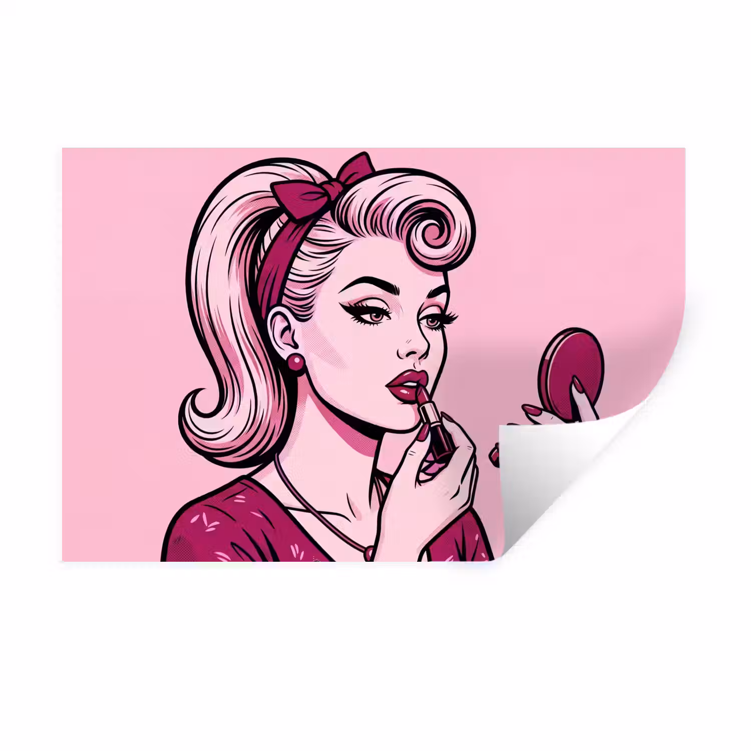 Vintage - Vrouw - Roze Muursticker klein -3d