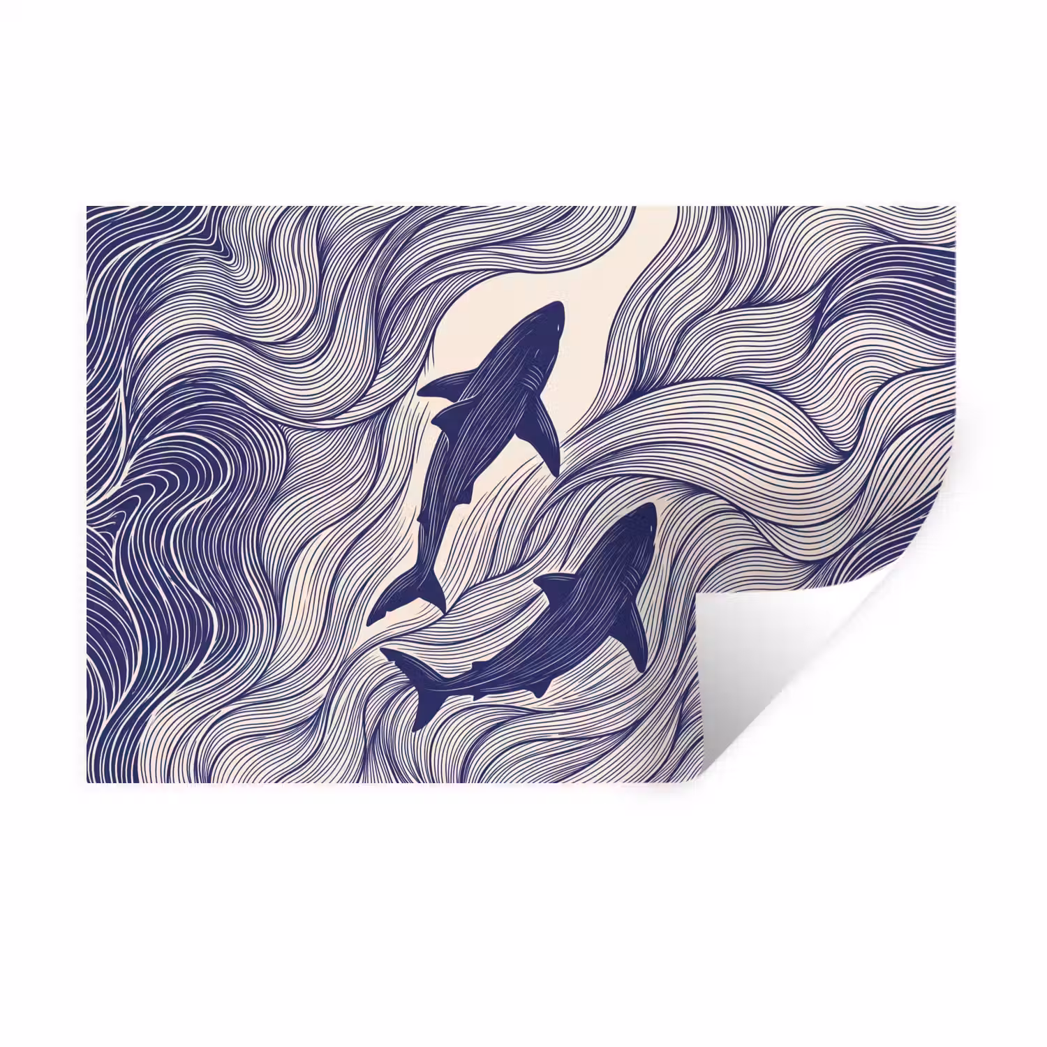 Vis - Oceaan - Lijntekening - Blauw - Dieren Muursticker klein -3d