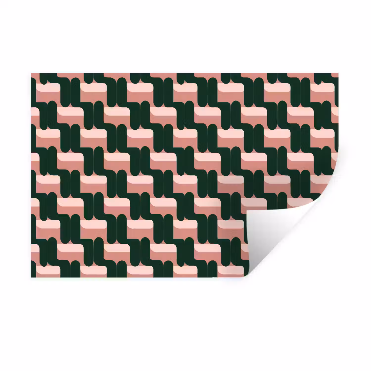Vlechtpatroon - Groen - Roze - Geometrisch Muursticker klein 286 -3d