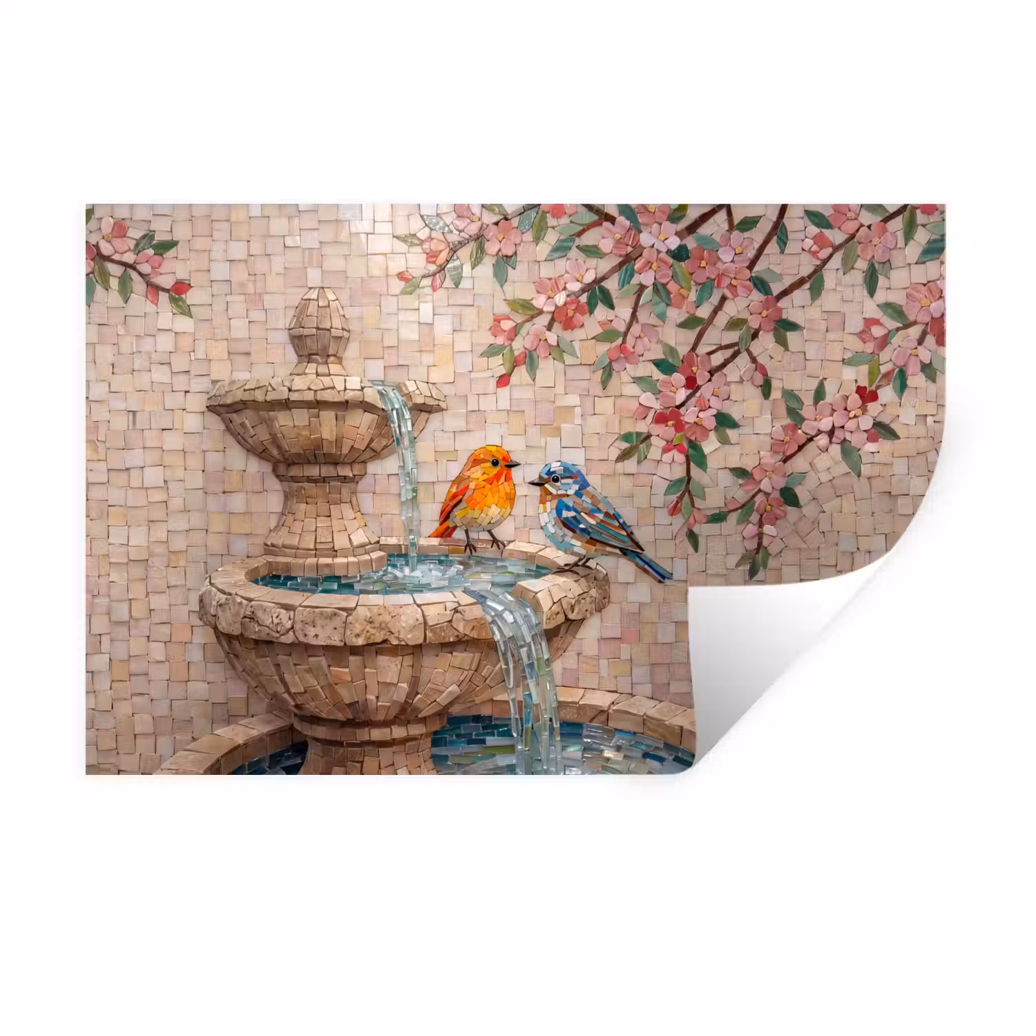 Vogel - fontein - mozaiek - kleurrijk - dieren Muursticker klein -3d