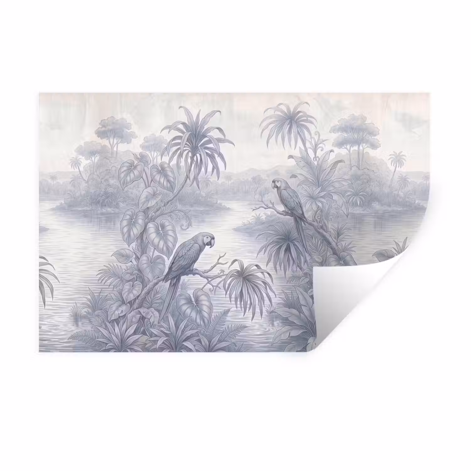 Vogel - Rivier - Tropisch - Illustratie - Blauw Muursticker klein -3d