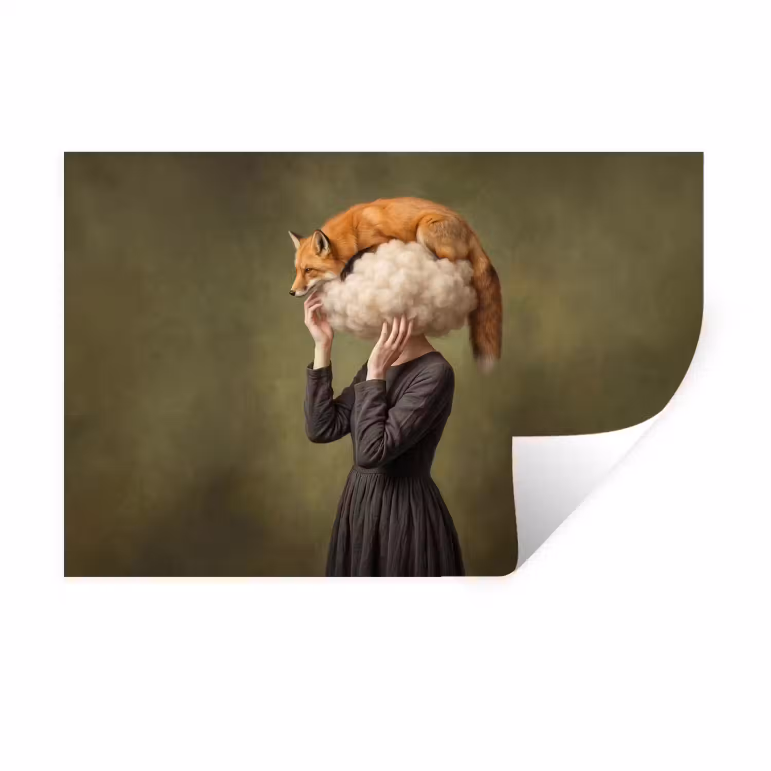 Vos - Surrealistisch - Groen Muursticker klein -3d