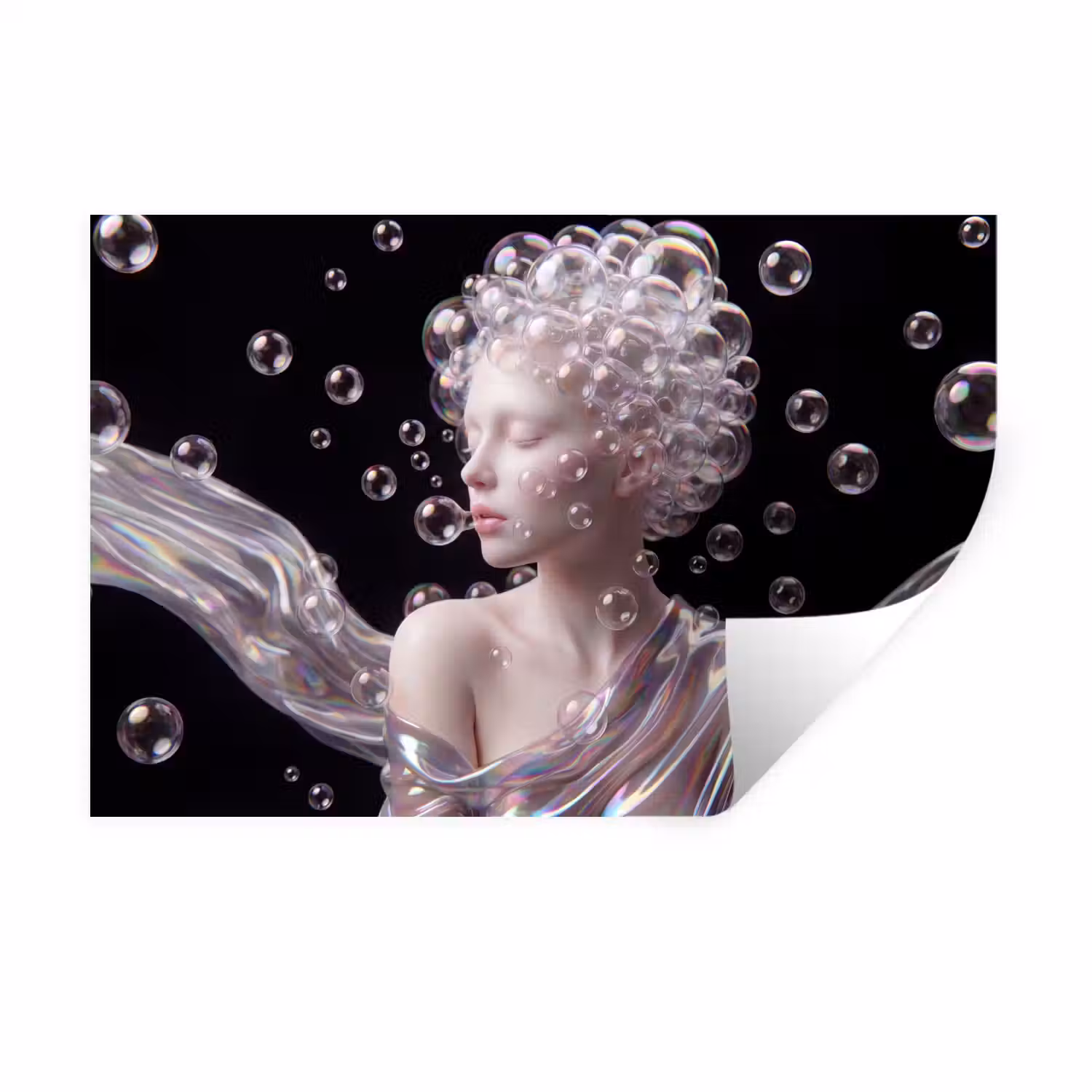 Vrouw - Bellen - Abstract - Kleurrijk Muursticker klein -3d