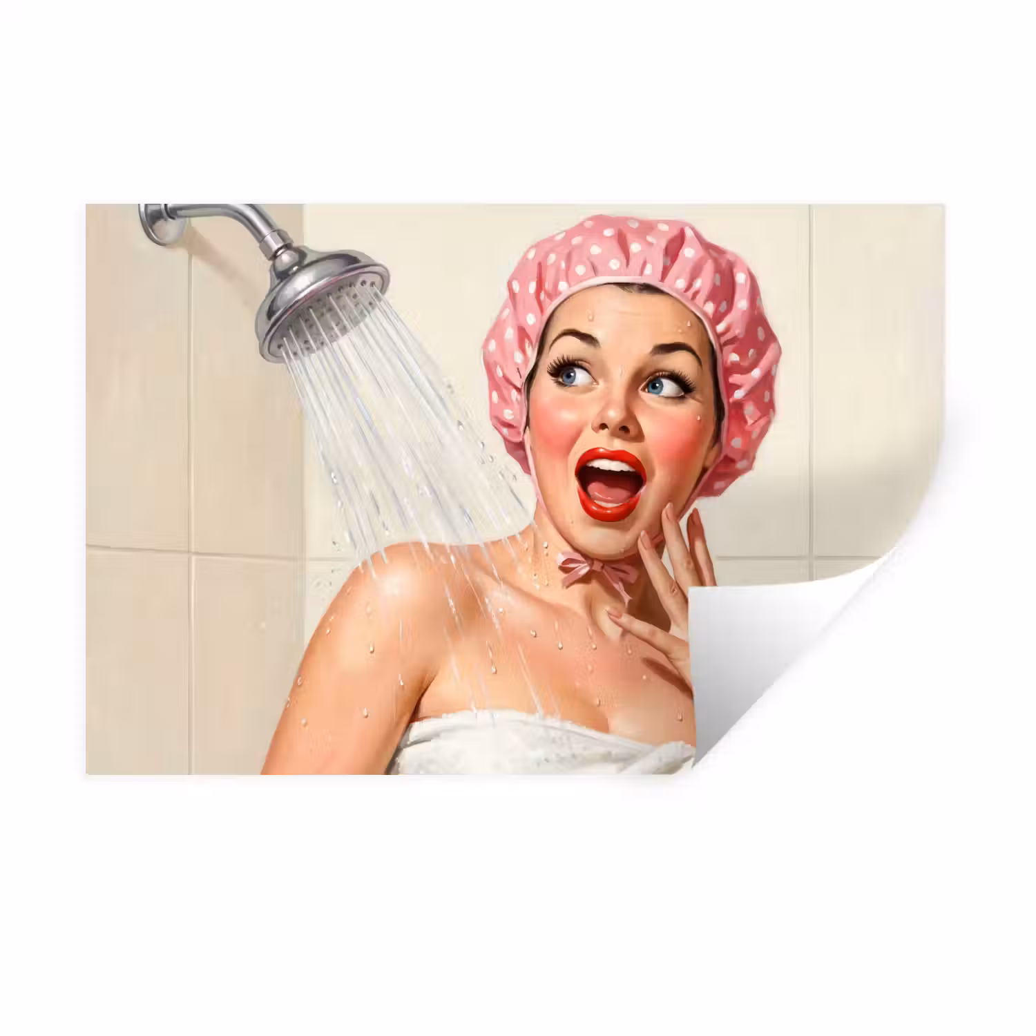Vrouw - Douche - Roze Muursticker klein -3d