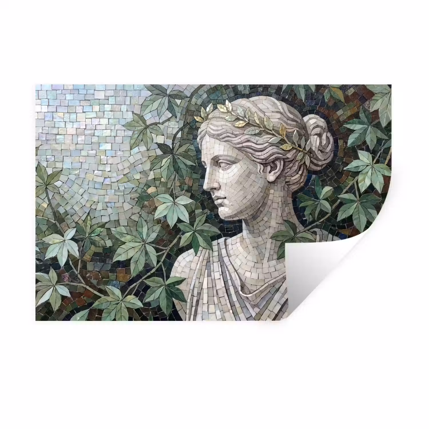 Vrouw - Klassiek - Mozaiëk - Natuur - Groen Muursticker klein -3d