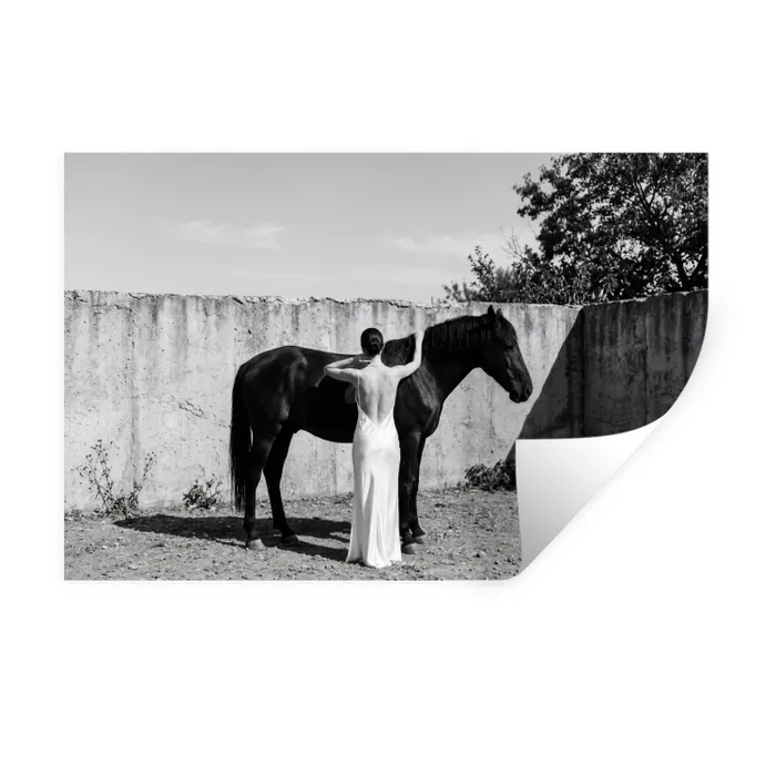 Vrouw - Paard - Artistiek Muursticker klein -3d