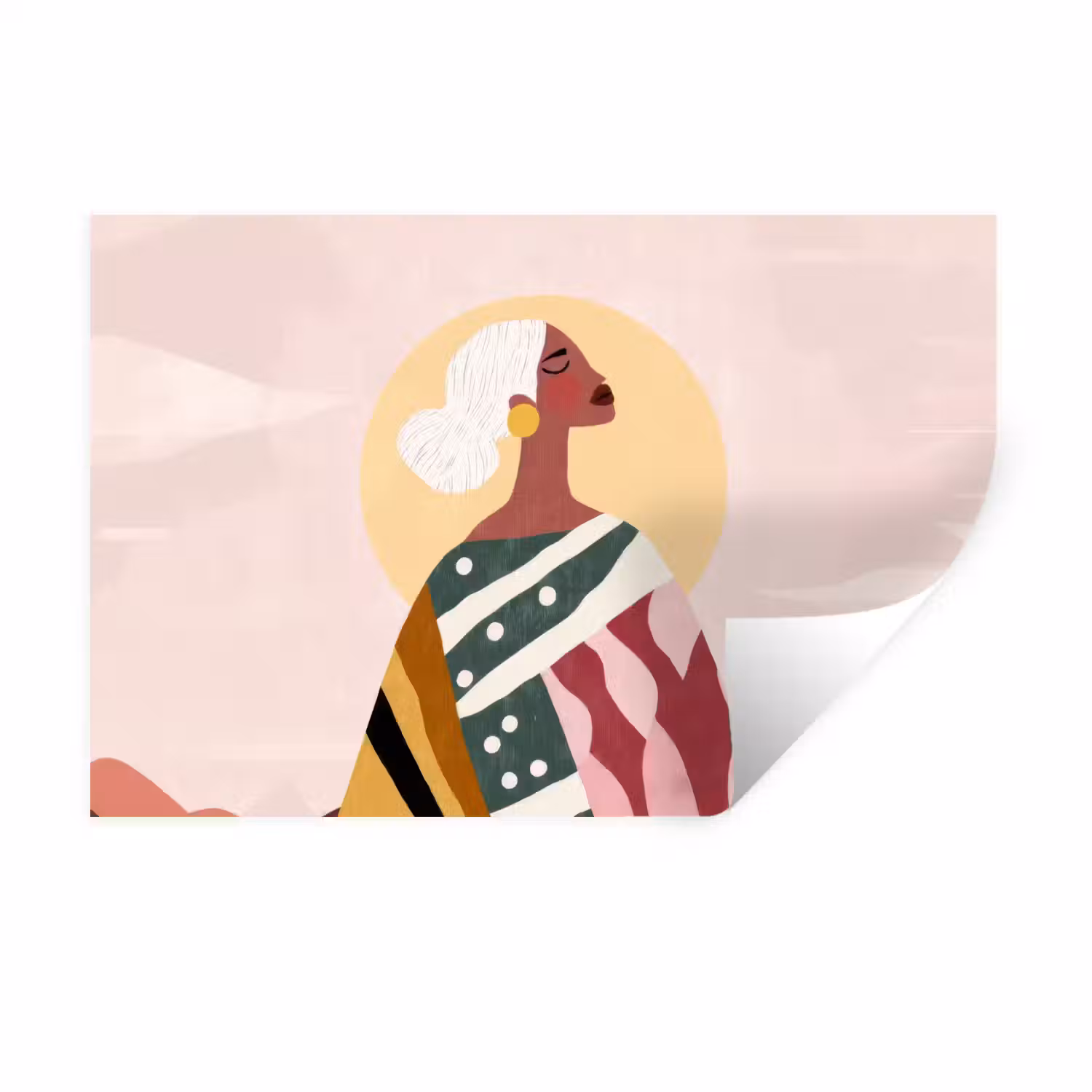 Vrouw - Zon - Kleurrijk Muursticker klein -3d