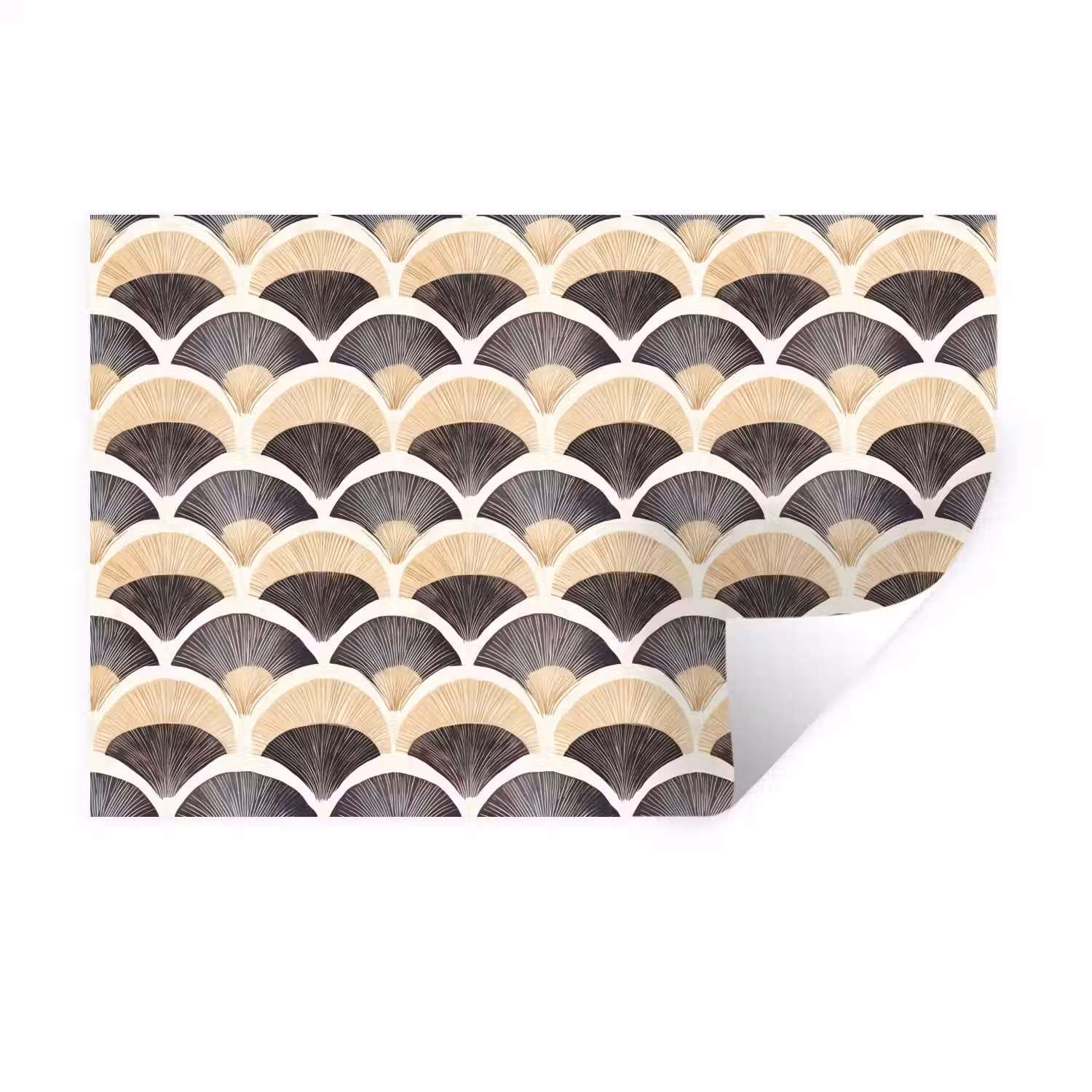 Waaier - Patroon - Zwart - Beige Muursticker klein 286 -3d