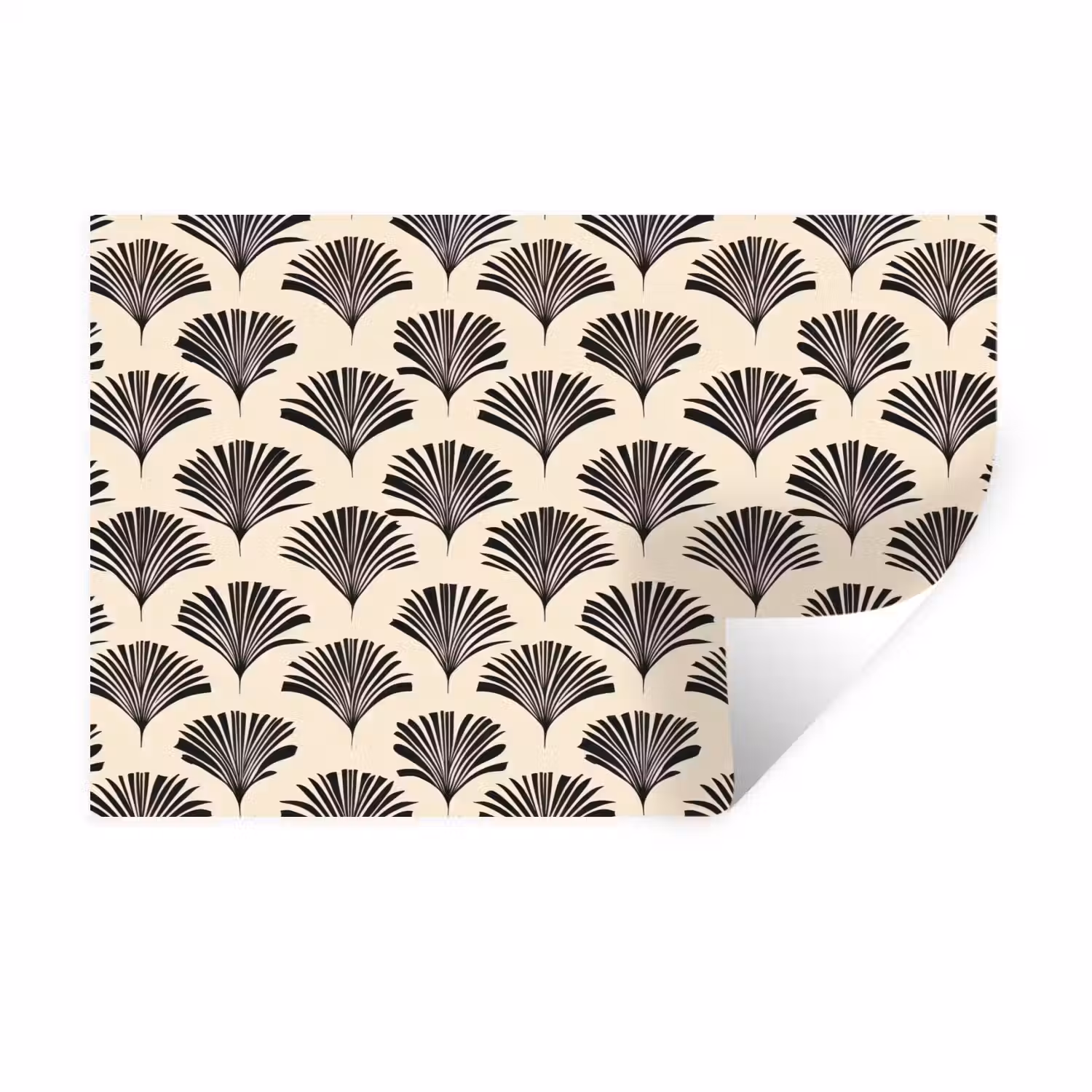Waaiers - Botanisch - Zwart - Beige Muursticker klein 286 -3d