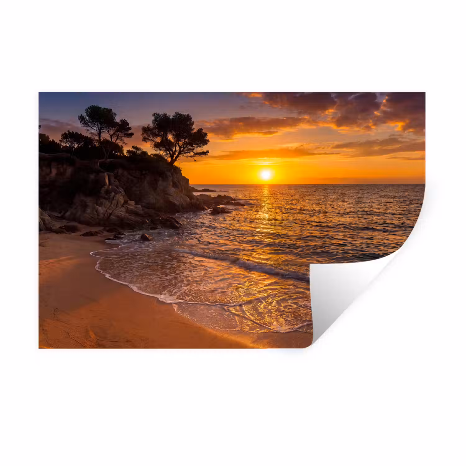 Zee - Kust - Zonsondergang - Natuur - Oranje Muursticker klein -3d