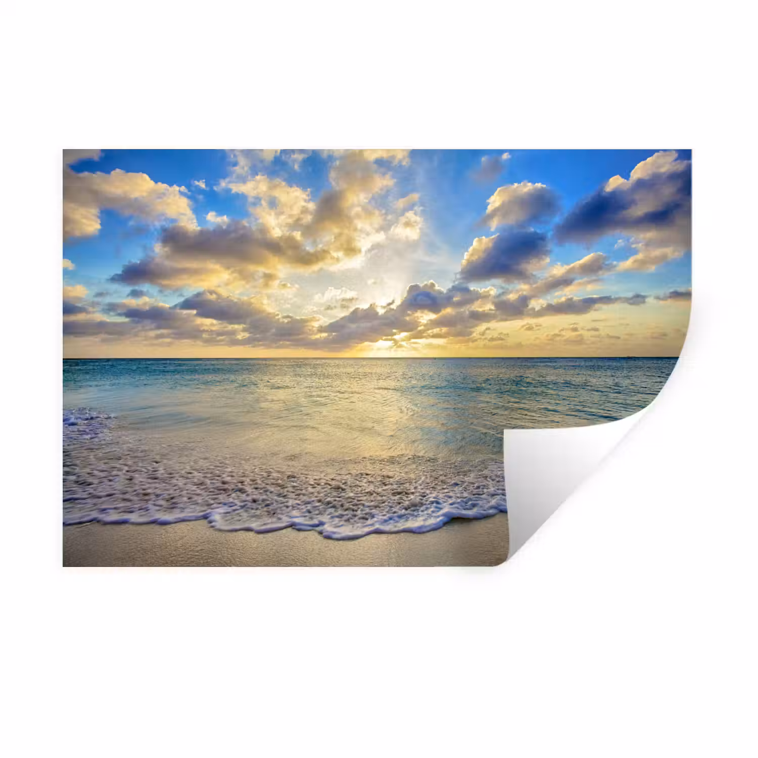 Zee - Strand - Wolken - Zon Muursticker klein -3d