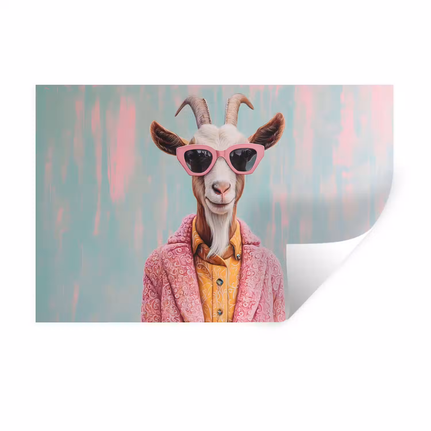 Zonnebril - Roze - Geit - Horen Muursticker klein -3d