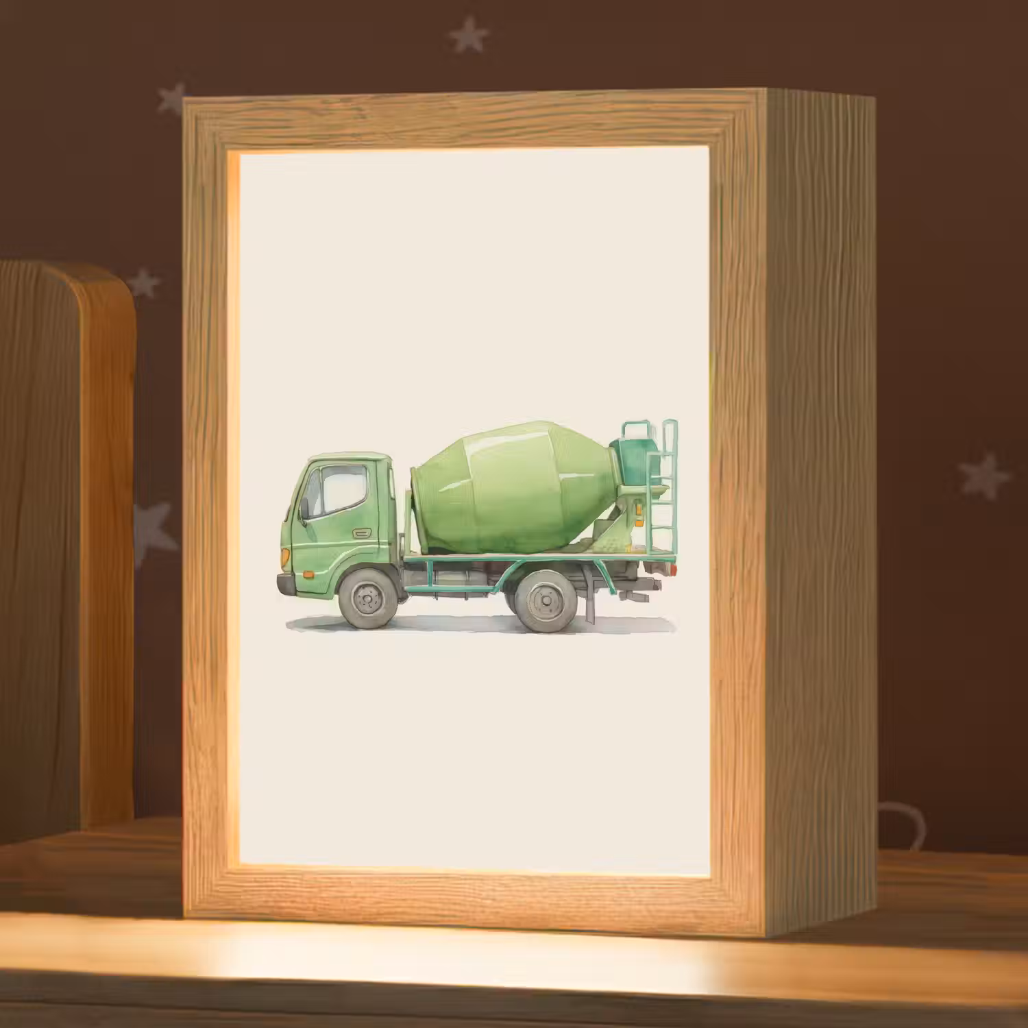 Betonwagen - Illustratie - Groen - Minimalistisch Light Box met kabel (Kinderlampje) klein -zzz_3d_website