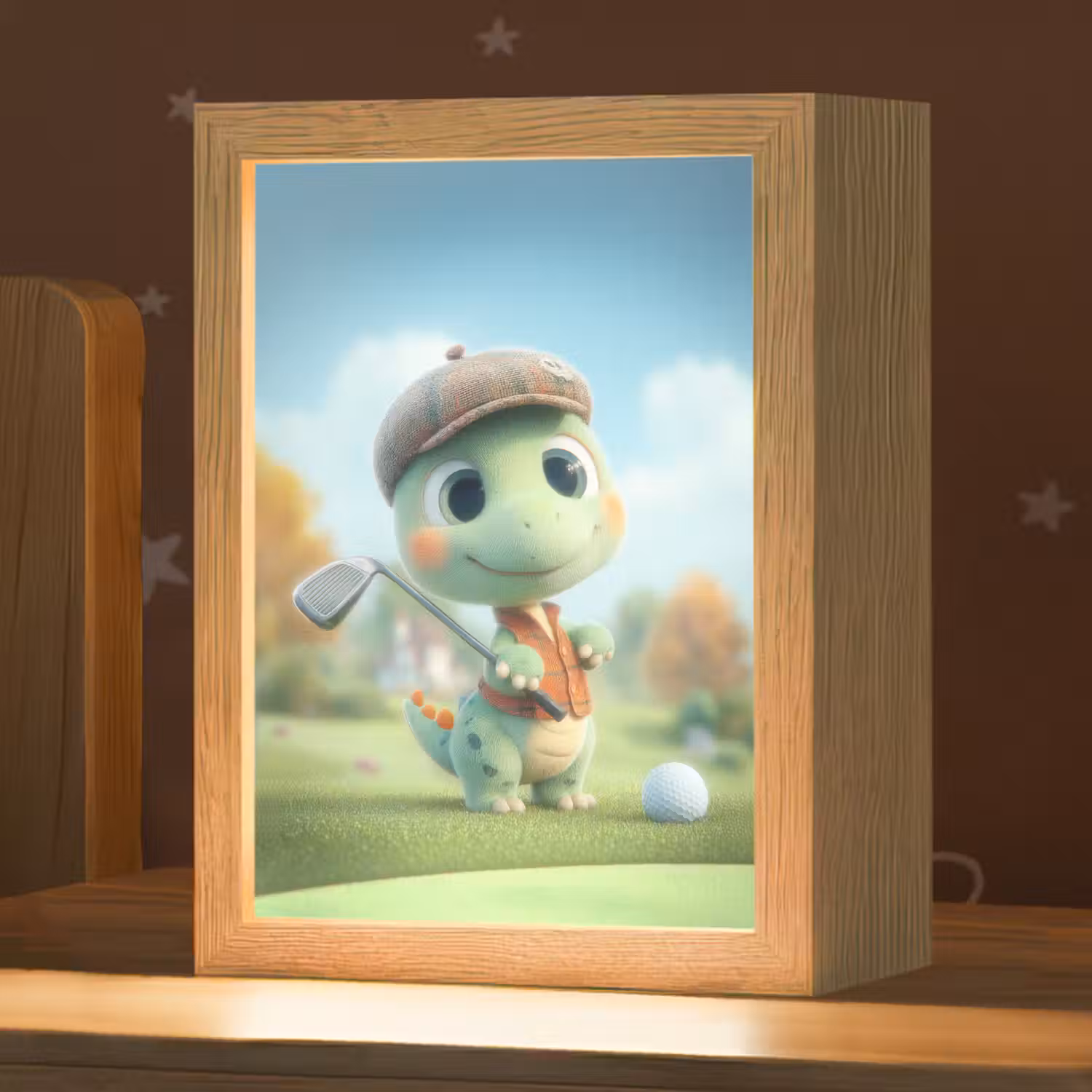 Cartoon - Dino - Groen - Golven Light Box met kabel klein -zzz_3d_website