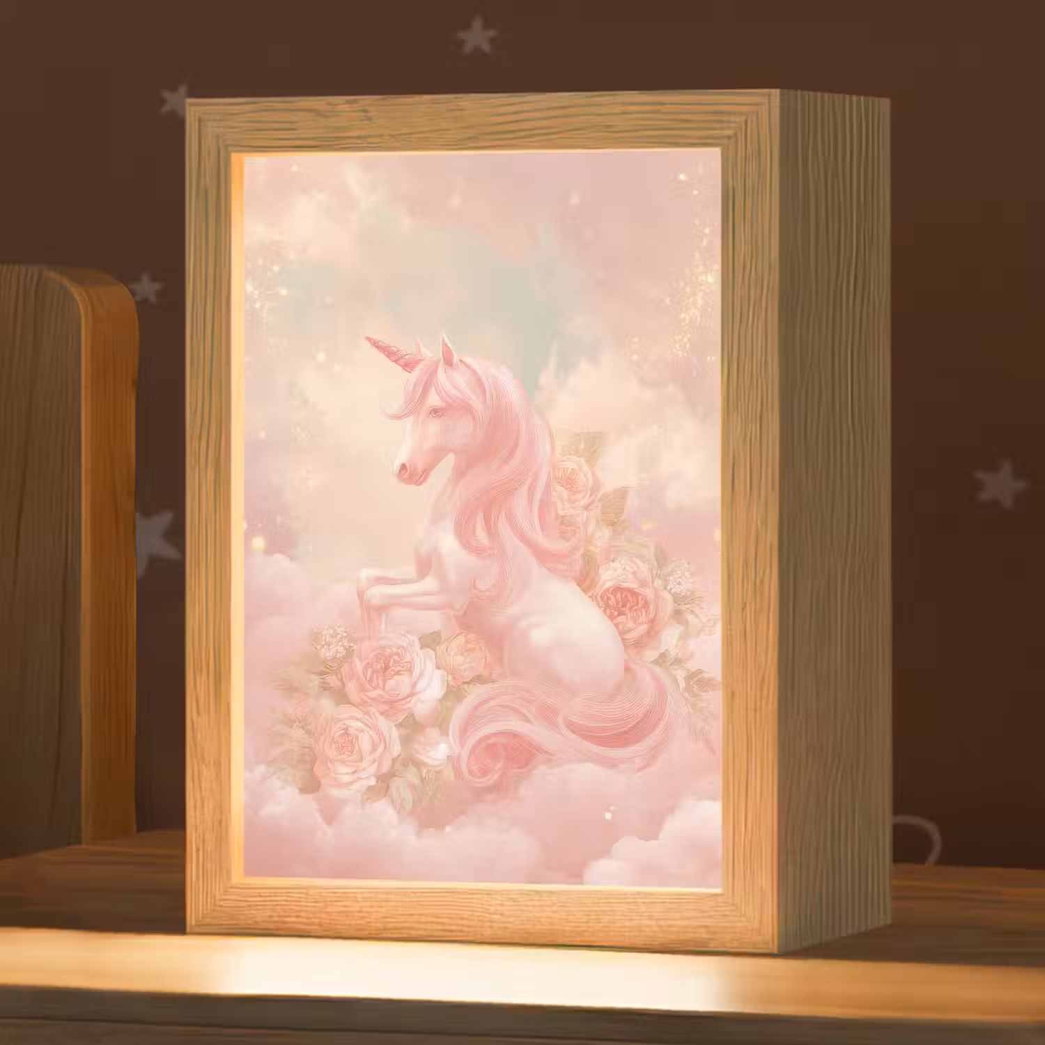Eenhoorn - Wolken - Roze Light Box met kabel klein -zzz_3d_website