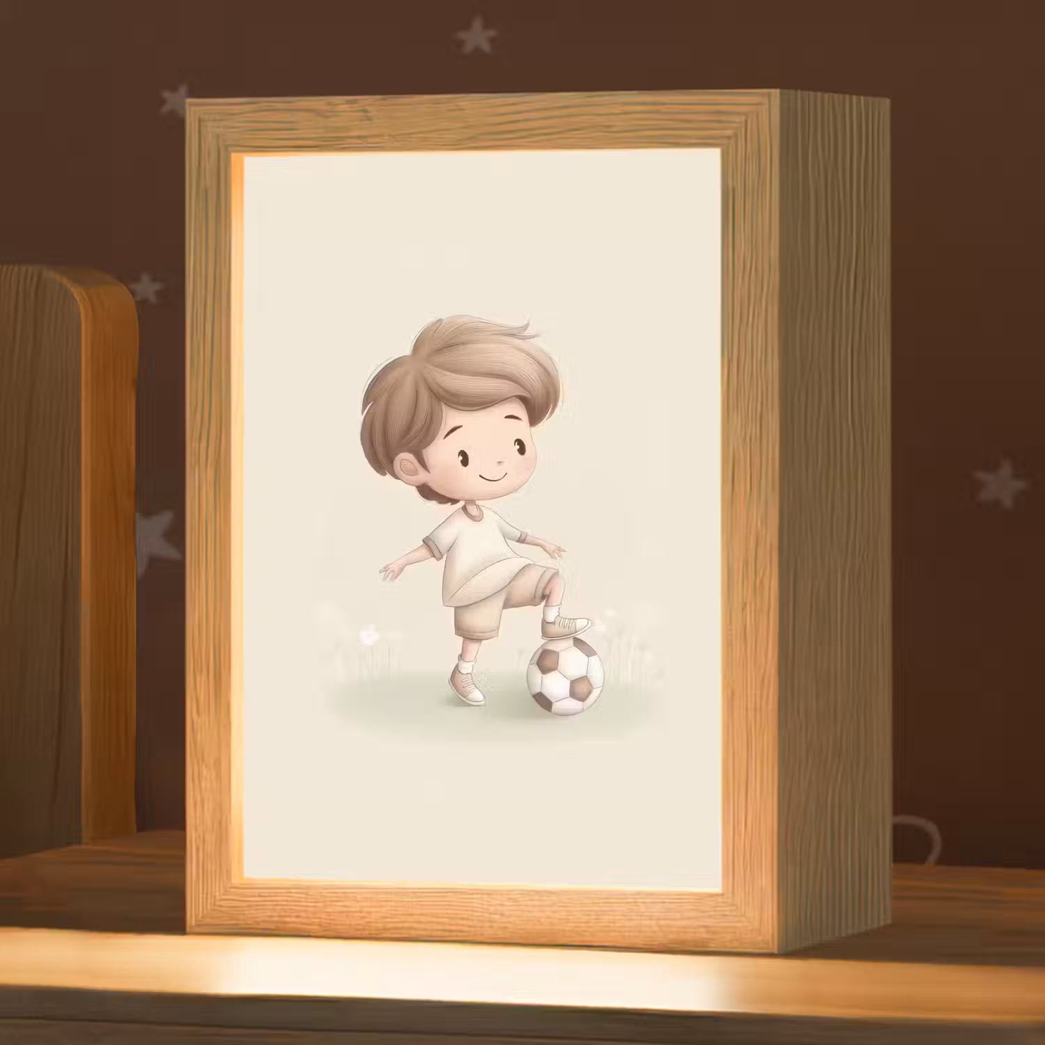 Jongen - Voetbal - Bruin - Minimalistisch Light Box met kabel klein -zzz_3d_website