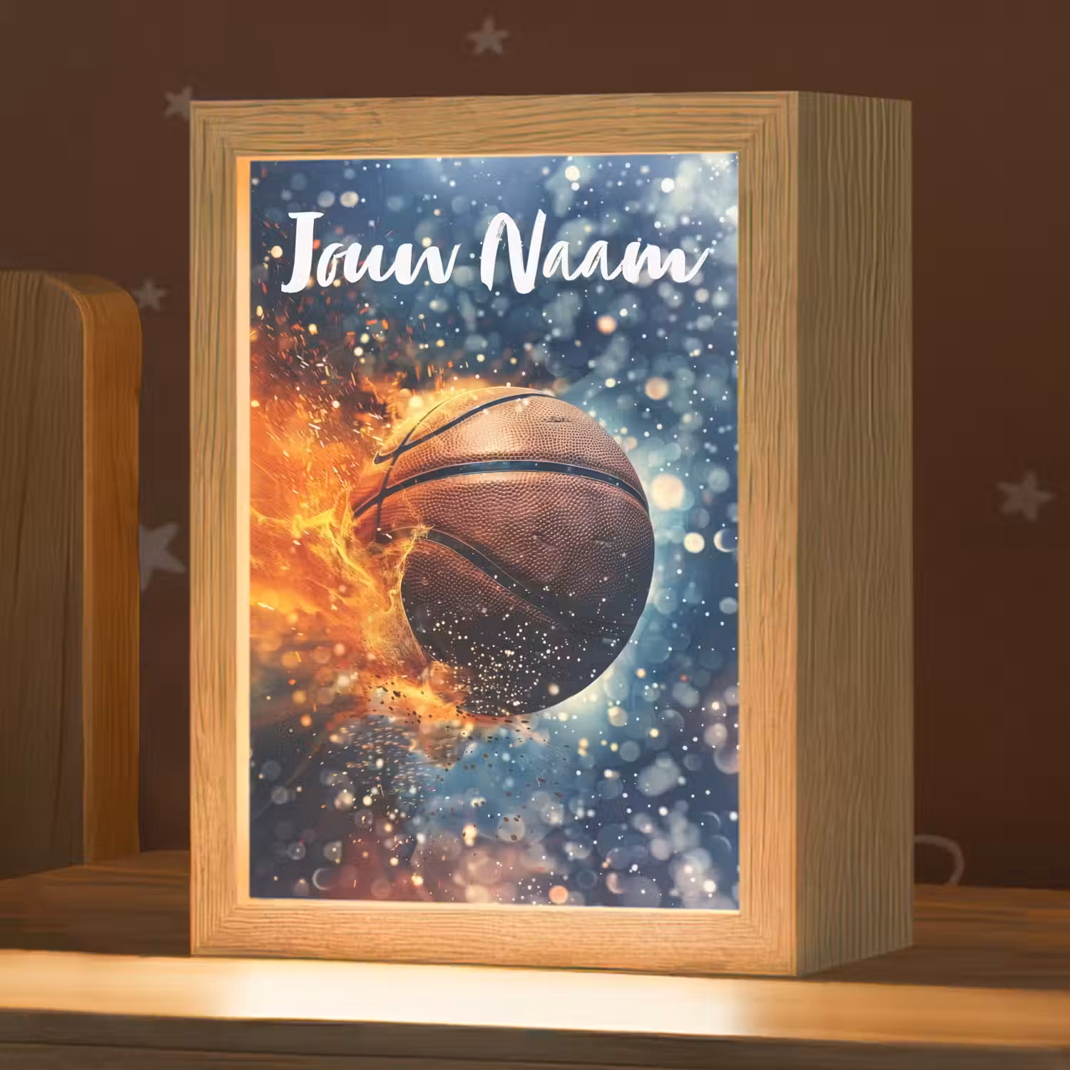 Basketbal - Vuur - Sport - Blauw - Oranje Light Box met kabel (Kinderlampje) klein -zzz_3d_website