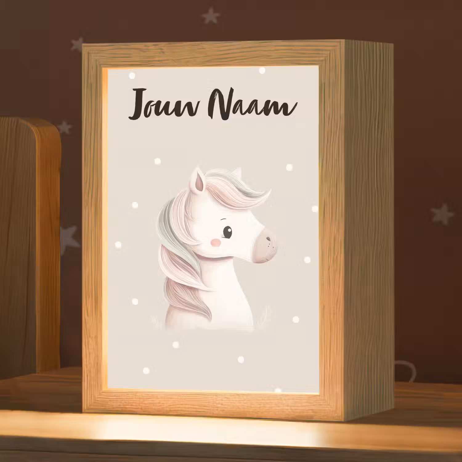 Beige - Pony - Manen - Stippen Light Box met kabel (Kinderlampje) klein -zzz_3d_website