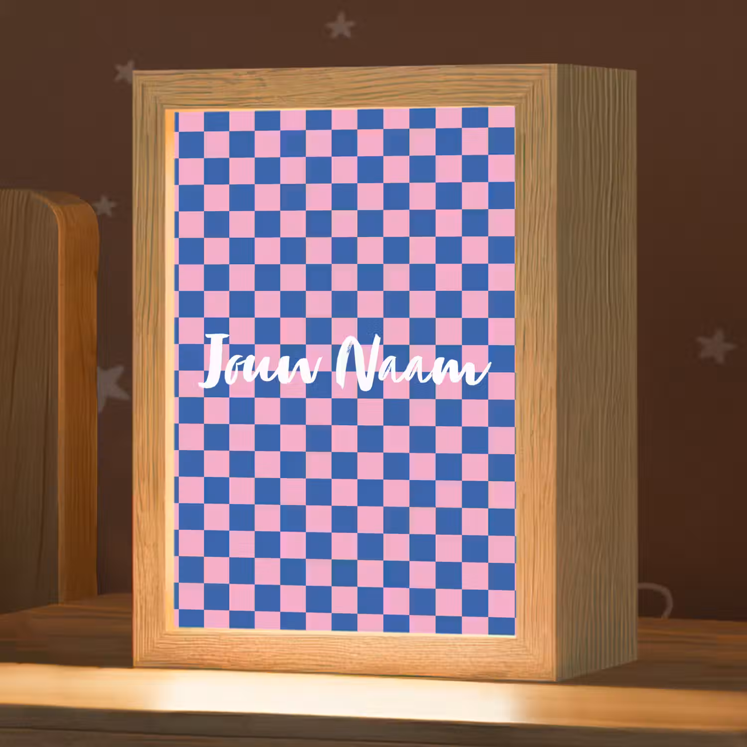 Blokjes - Blauw - Roze Light Box met kabel (Kinderlampje) klein -zzz_3d_website