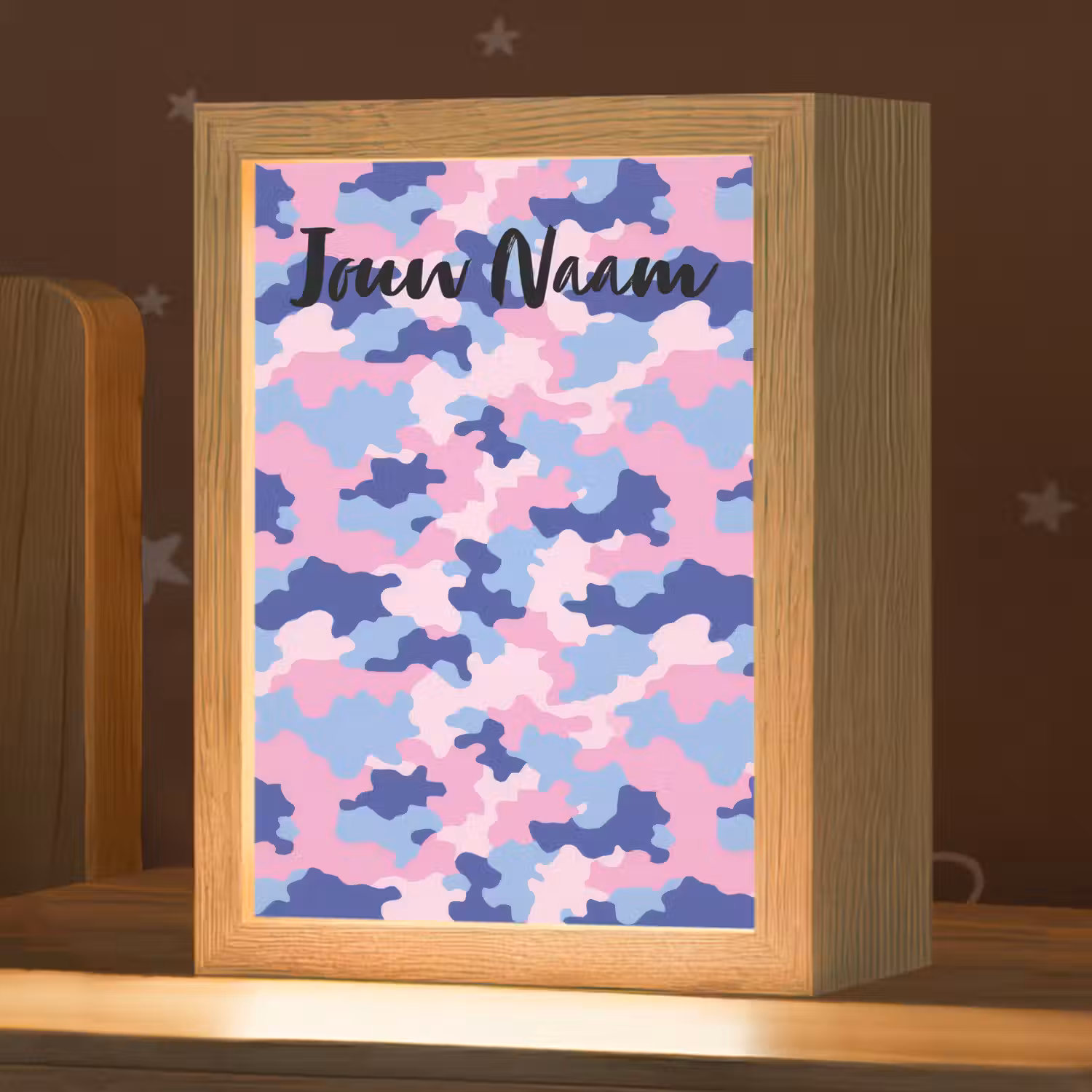 Camouflage - Roze - Blauw Light Box met kabel (Kinderlampje) klein -zzz_3d_website