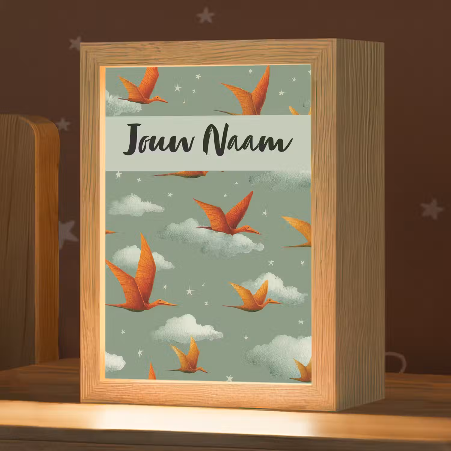 Dino - Oranje - Patroon - Wolken Light Box met kabel (Kinderlampje) klein -zzz_3d_website