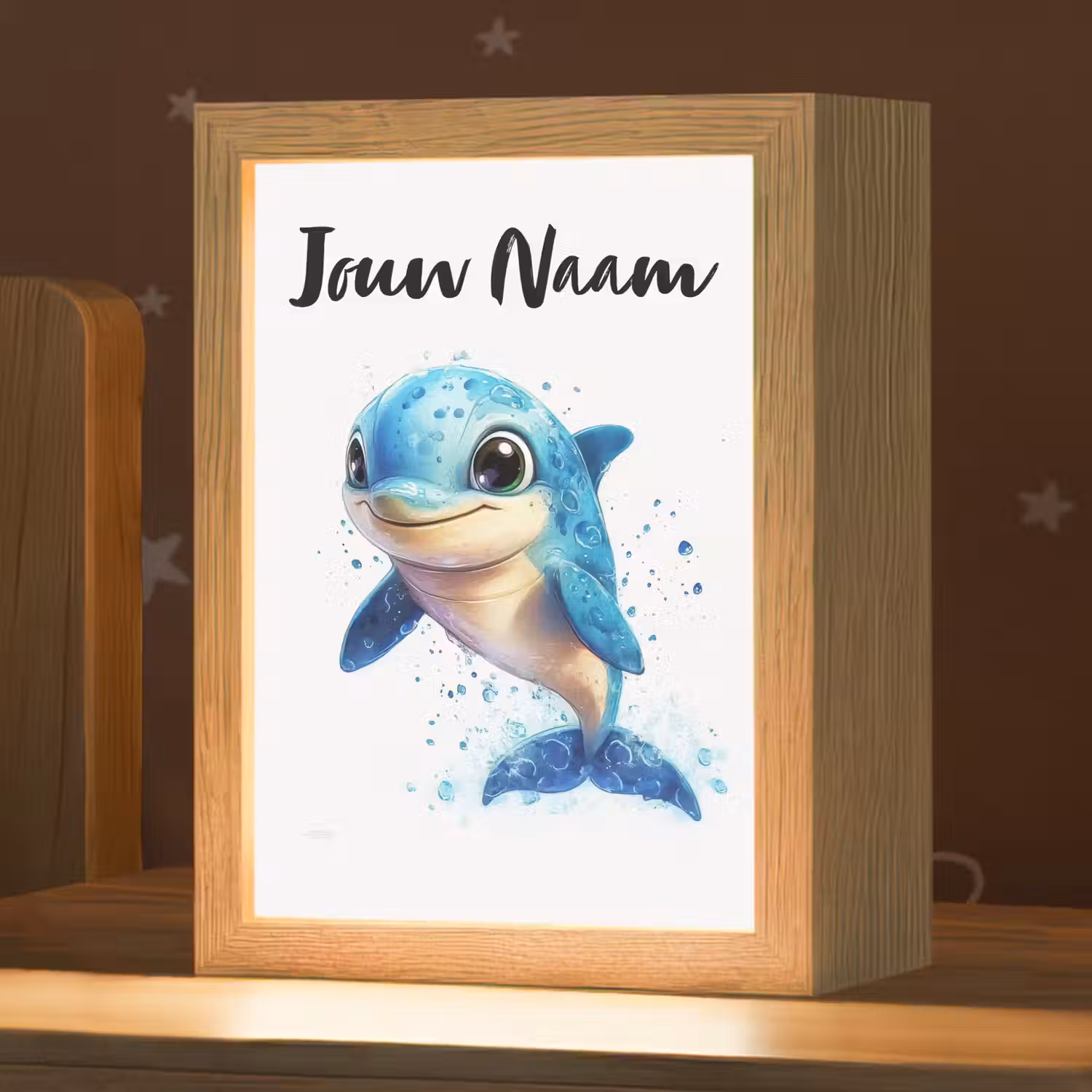 Dolfijn - Blauw - Water - Druppels Light Box met kabel (Kinderlampje) klein -zzz_3d_website