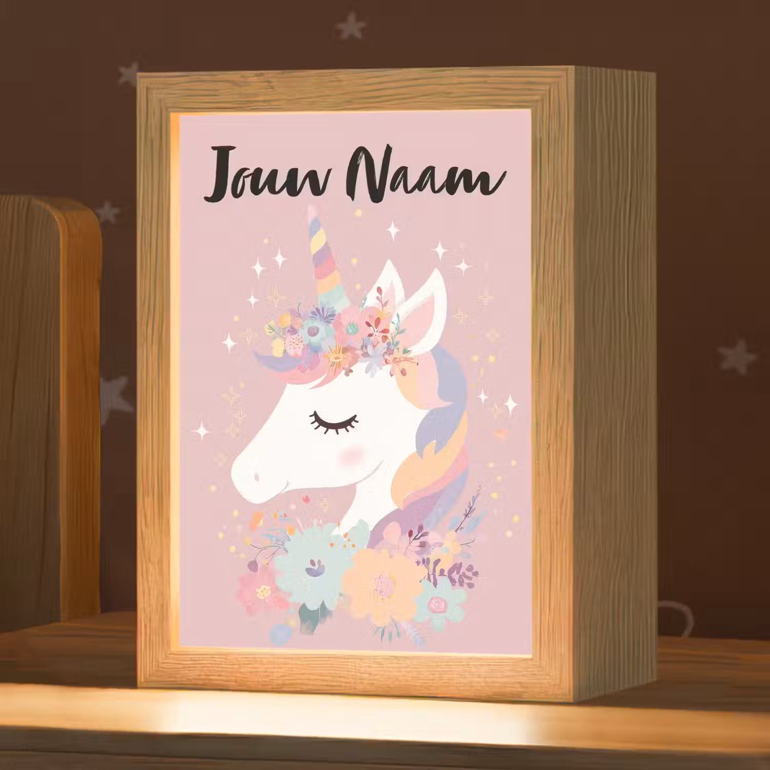 Eenhoorn - Roze - Bloemen Light Box met kabel (Kinderlampje) klein -zzz_3d_website