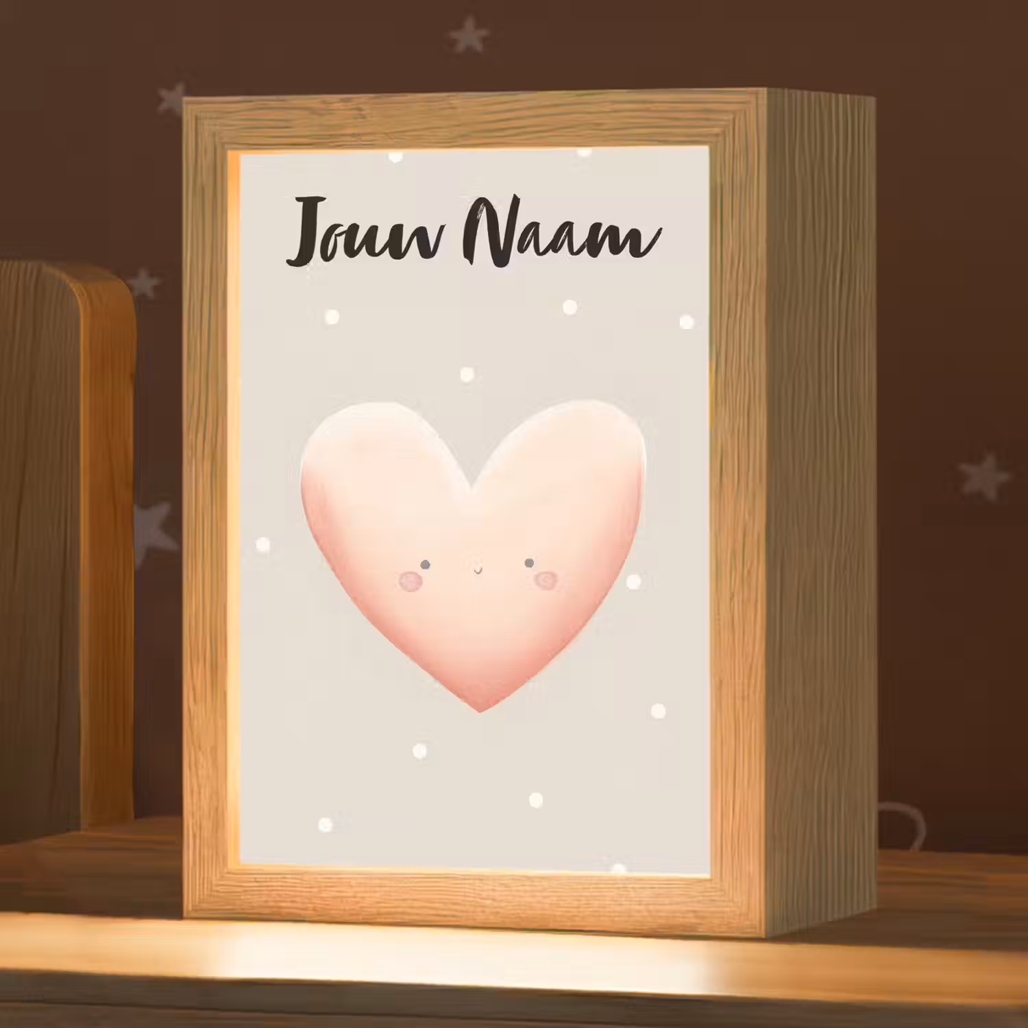Gezichtje - Hart - Roze - Stippen Light Box met kabel (Kinderlampje) klein -zzz_3d_website