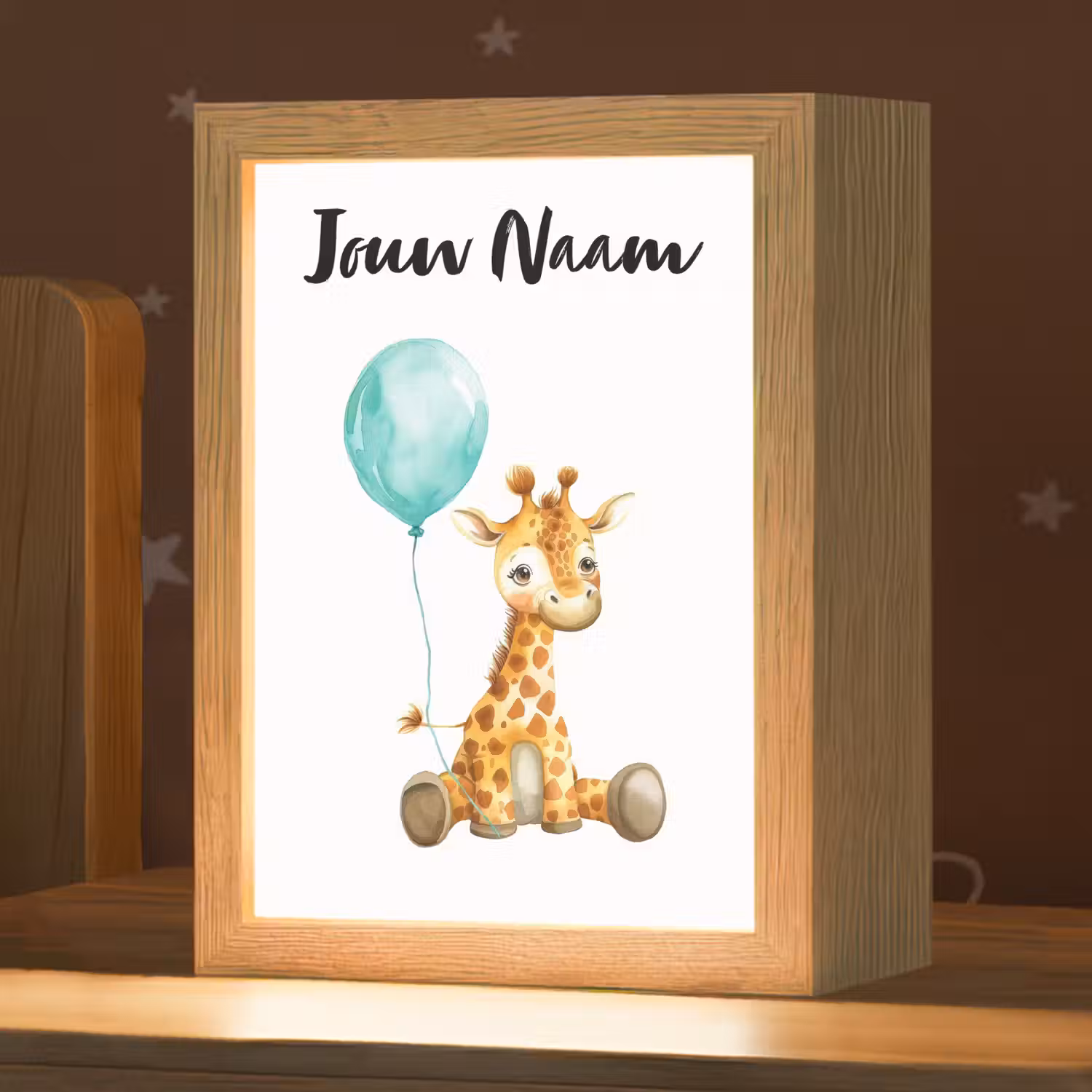 Giraf - Baby - Dieren - Blauwe ballon Light Box met kabel (Kinderlampje) klein -zzz_3d_website