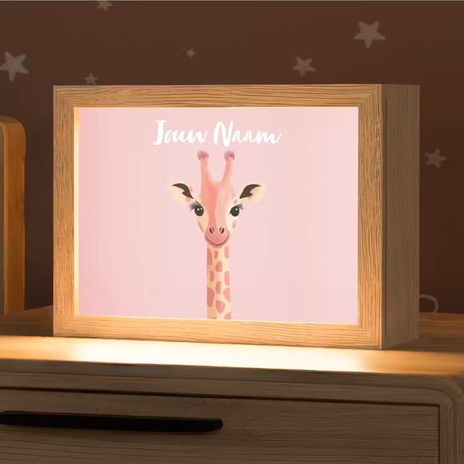 Giraffe - Illustratie - Roze Light Box met kabel (Kinderlampje) klein -zzz_3d_website