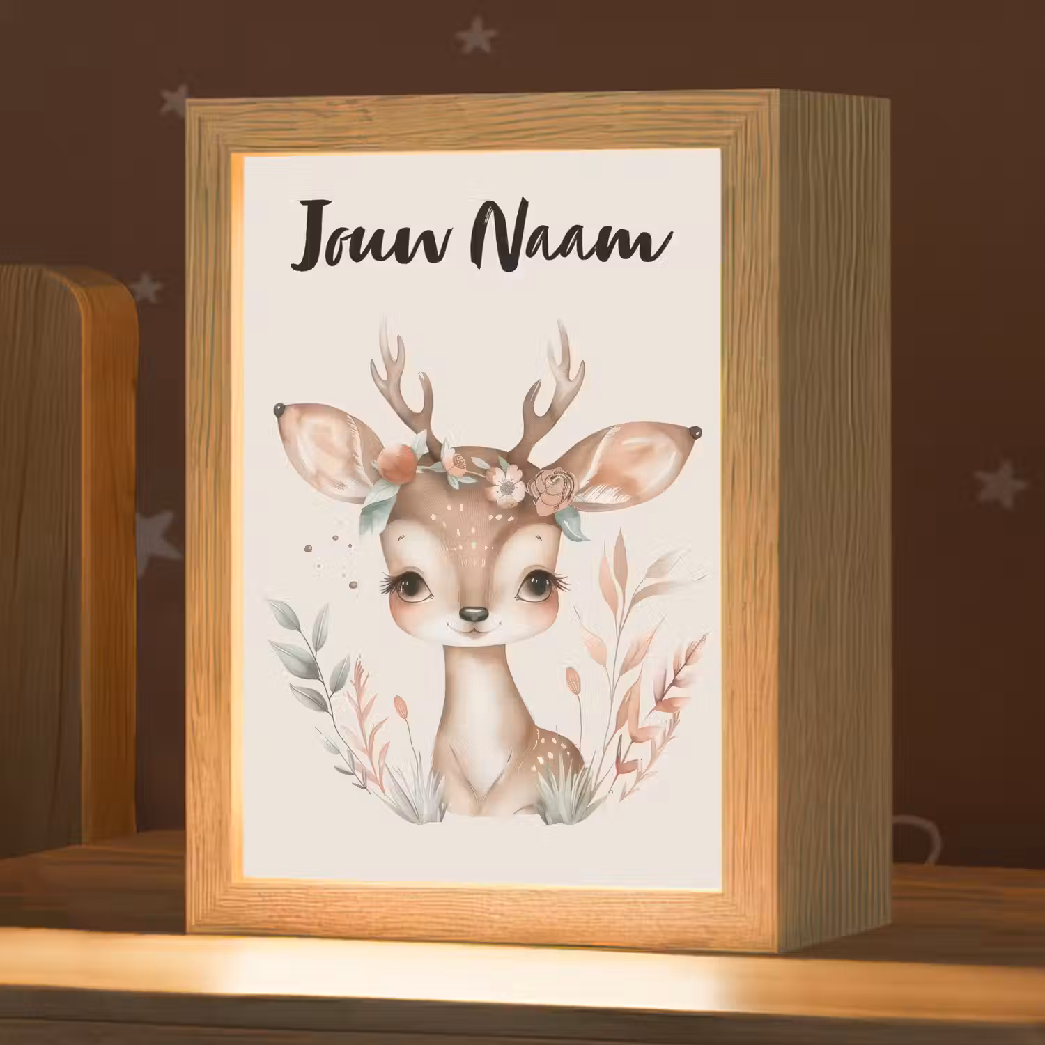 Hert - Bohemian - Bloemen - Bosdieren Light Box met kabel (Kinderlampje) klein -zzz_3d_website