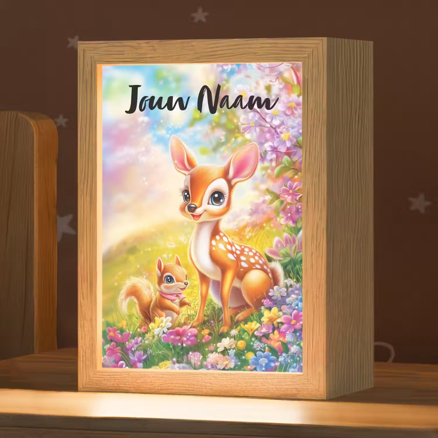 Hertje - Eekhoorn - Bloemenveld - Kleurrijk Light Box met kabel (Kinderlampje) klein -zzz_3d_website