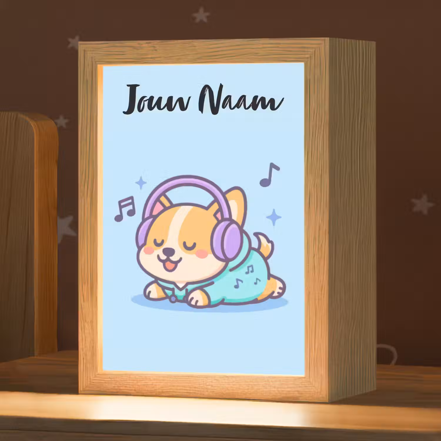 Hondje - Koptelefoon - Blauw - Muzieknoten Light Box met kabel (Kinderlampje) klein -zzz_3d_website