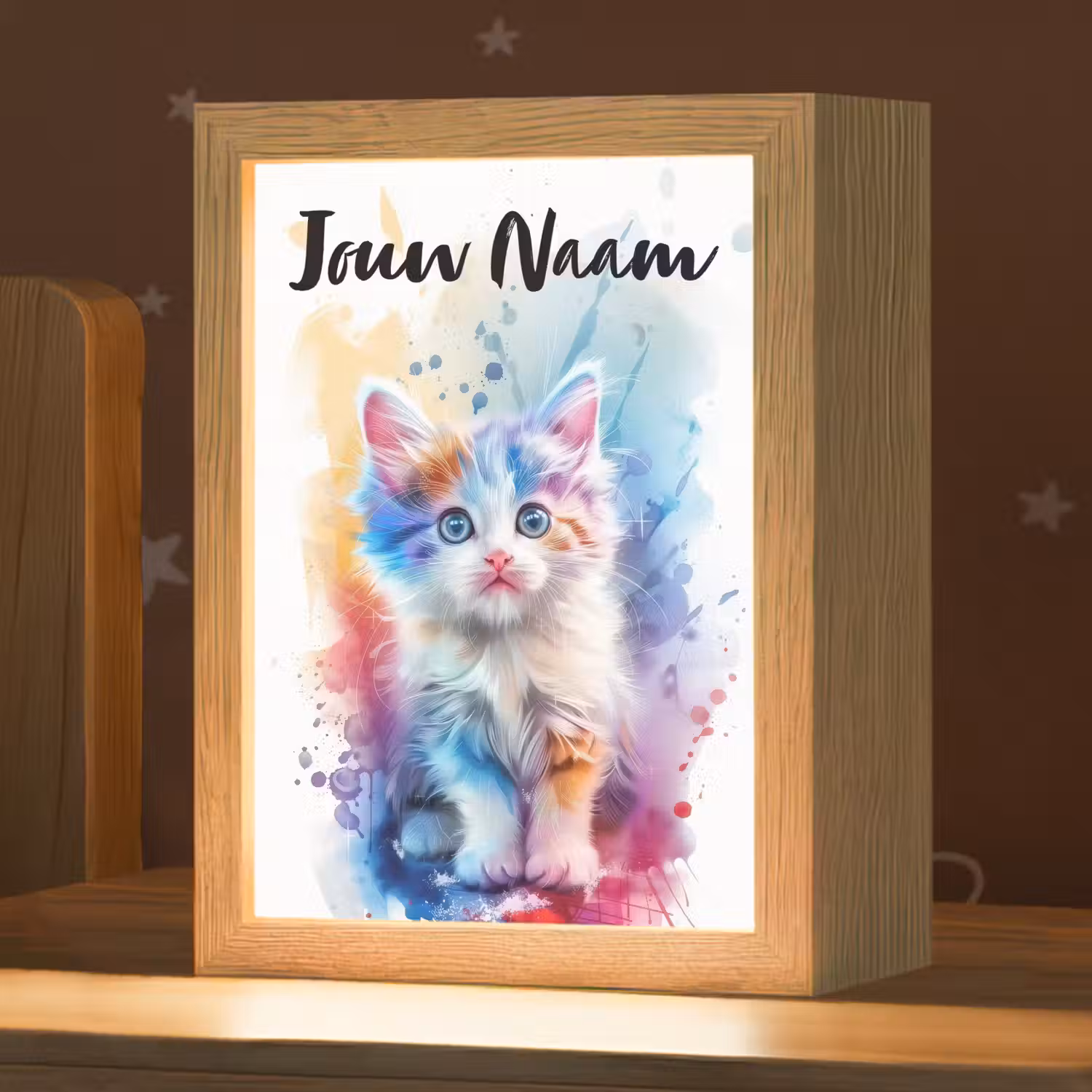 Kat - Kleurrijk - Verf - Dier - Wit Light Box met kabel (Kinderlampje) klein -zzz_3d_website