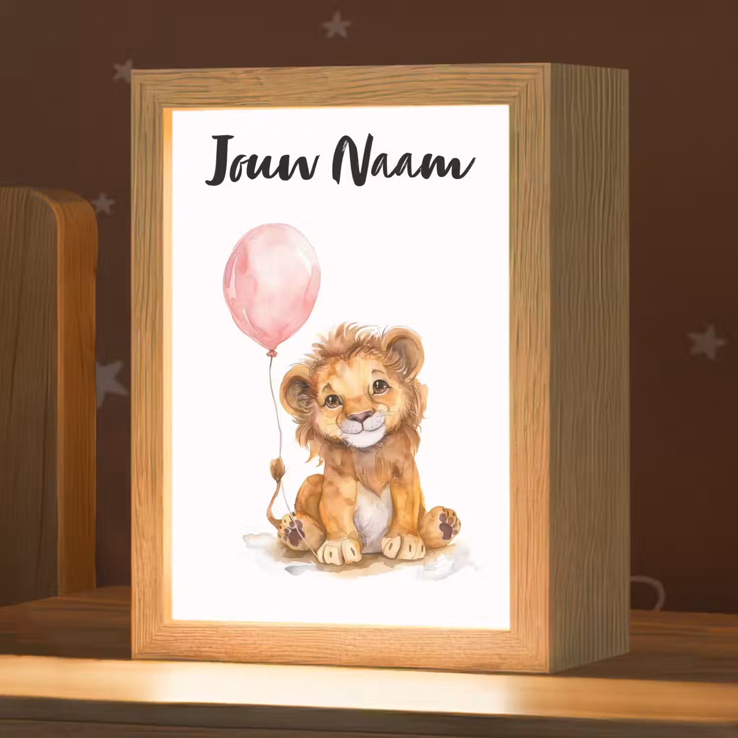 Leeuw - Baby dier - Dieren - Roze ballon Light Box met kabel (Kinderlampje) klein -zzz_3d_website