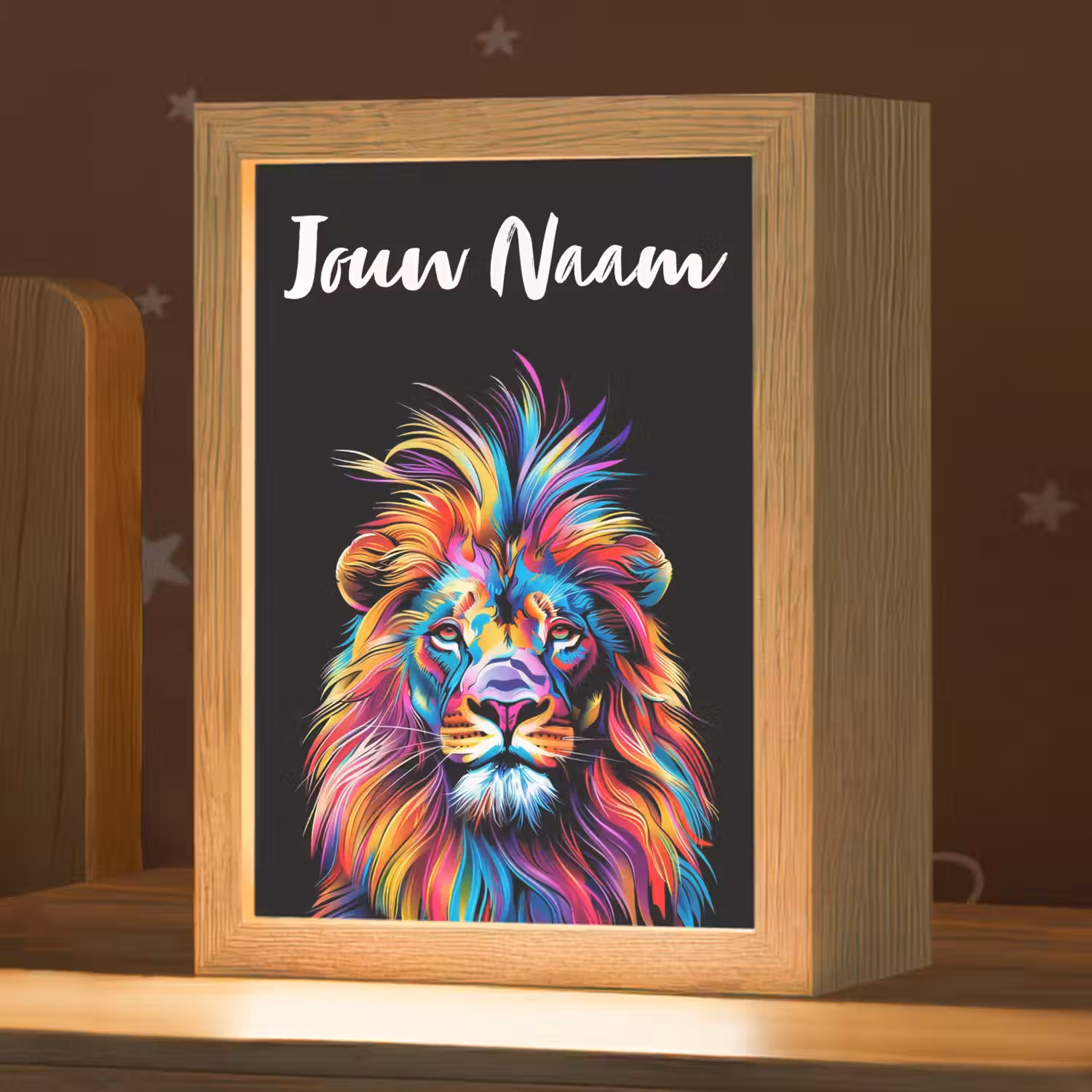 Leeuwen - Kleurrijk - Zwart - Dieren Light Box met kabel (Kinderlampje) klein -zzz_3d_website