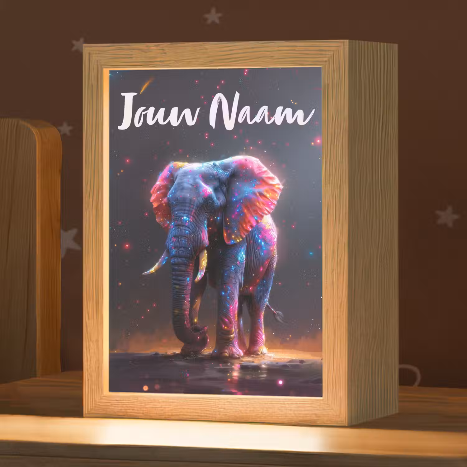 Olifant - Kleuren - Sterren - Dier Light Box met kabel (Kinderlampje) klein -zzz_3d_website